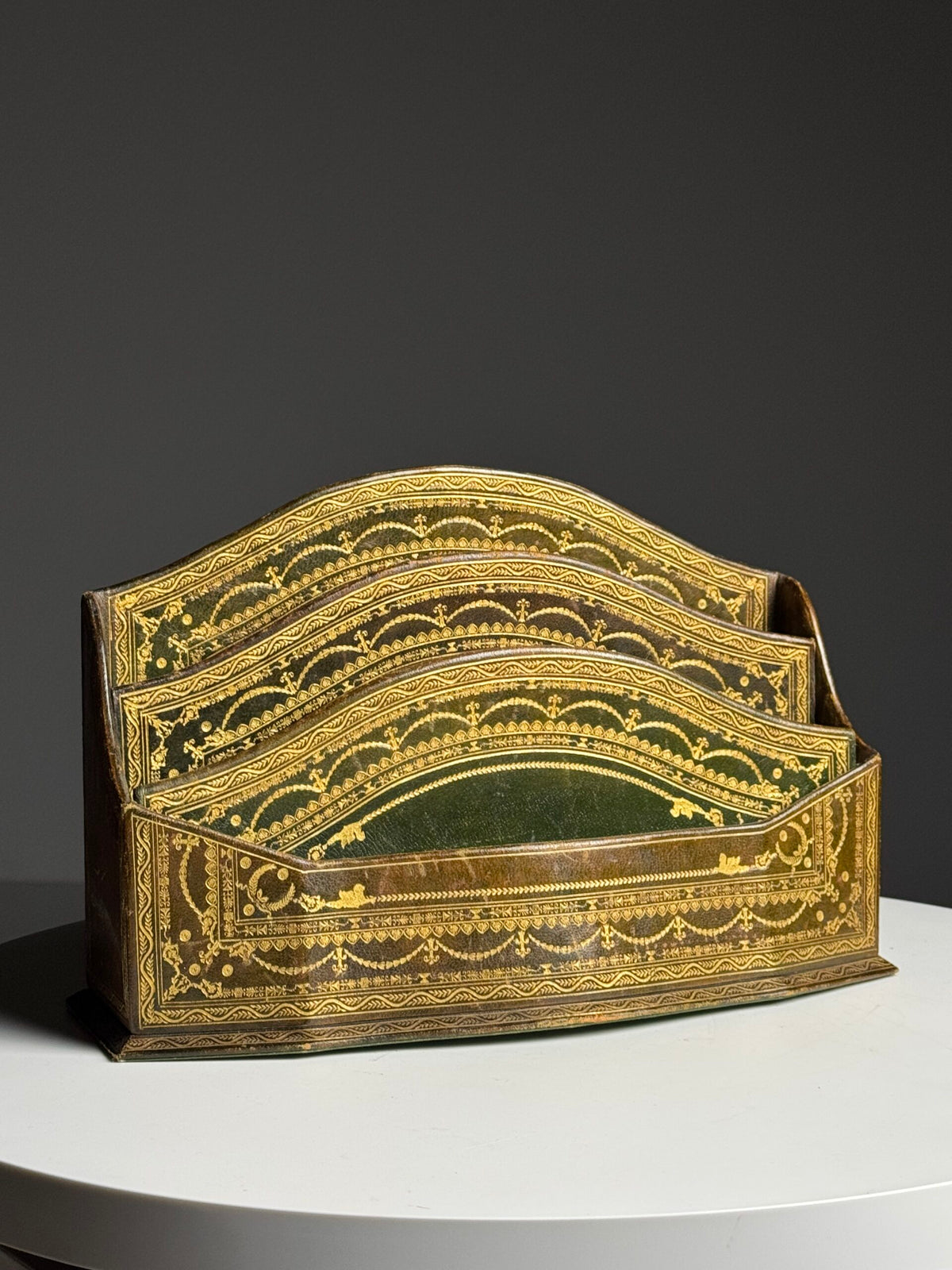 Green and Brown Leather Desk Organiser, France, Early 20th Century, photo 13