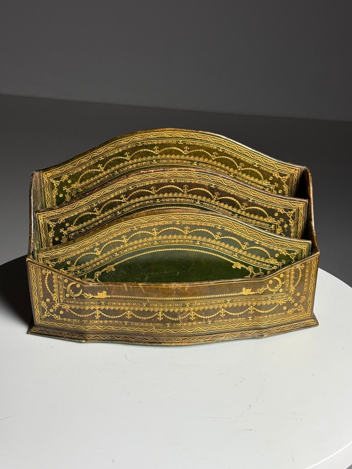 Green and Brown Leather Desk Organiser, France, Early 20th Century, photo 3