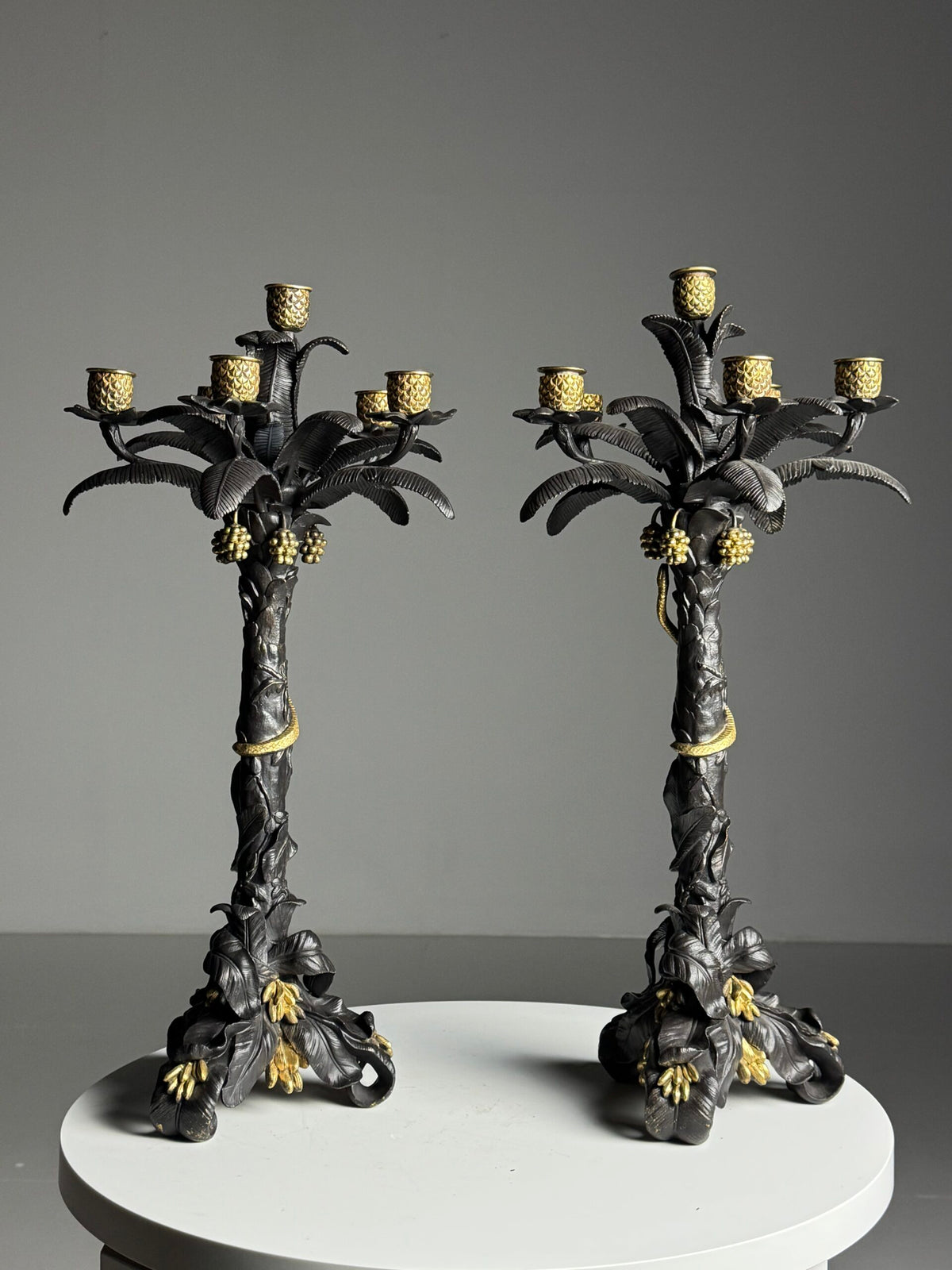 Pair of Gilt Bronze Palm Candlesticks, Early 19th Century, photo 34