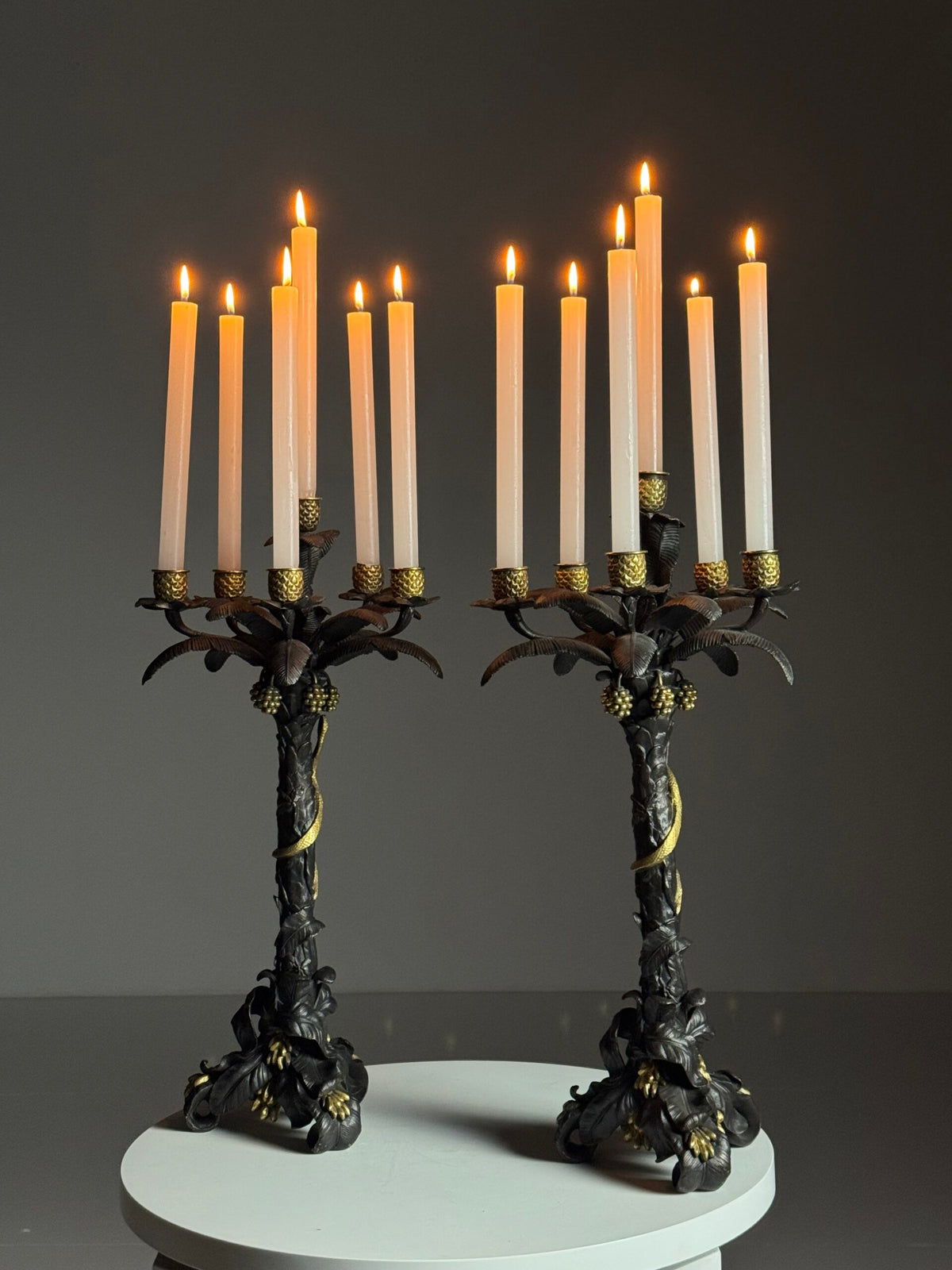 Pair of Gilt Bronze Palm Candlesticks, Early 19th Century, photo 6
