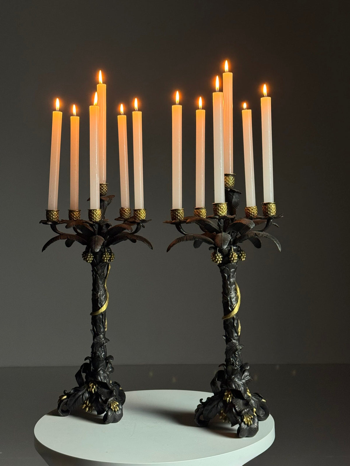 Pair of Gilt Bronze Palm Candlesticks, Early 19th Century, photo 5