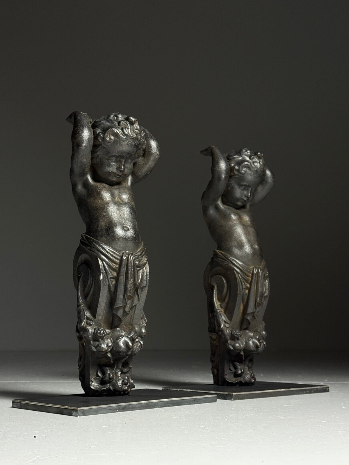 Pair of Cast Iron Angels on Stands, France, 19th Century, photo 12