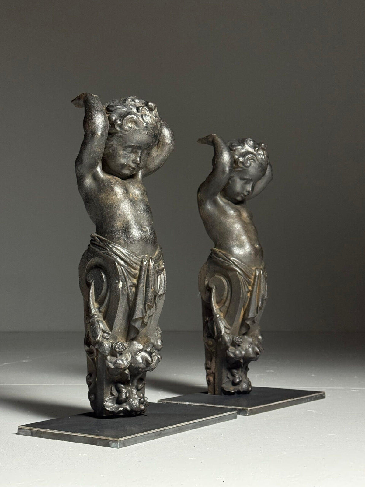 Pair of Cast Iron Angels on Stands, France, 19th Century, photo 8