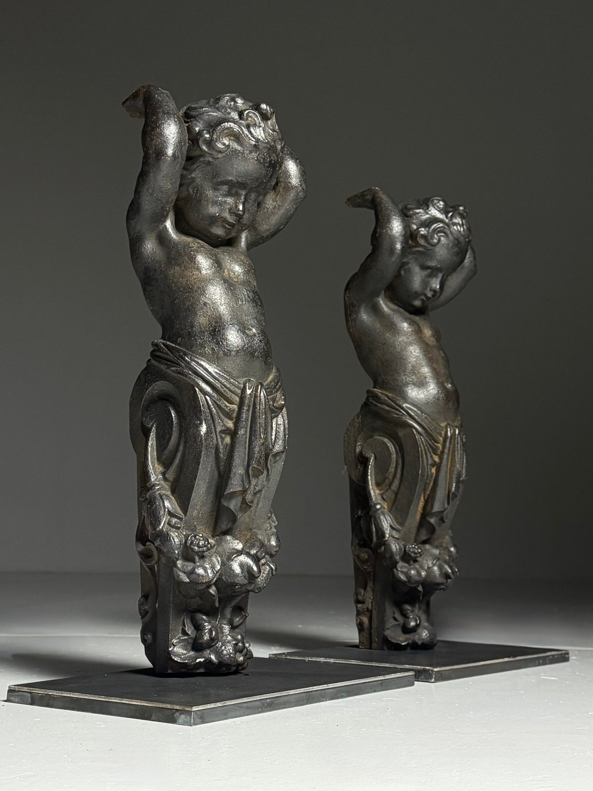 Pair of Cast Iron Angels on Stands, France, 19th Century, photo 7
