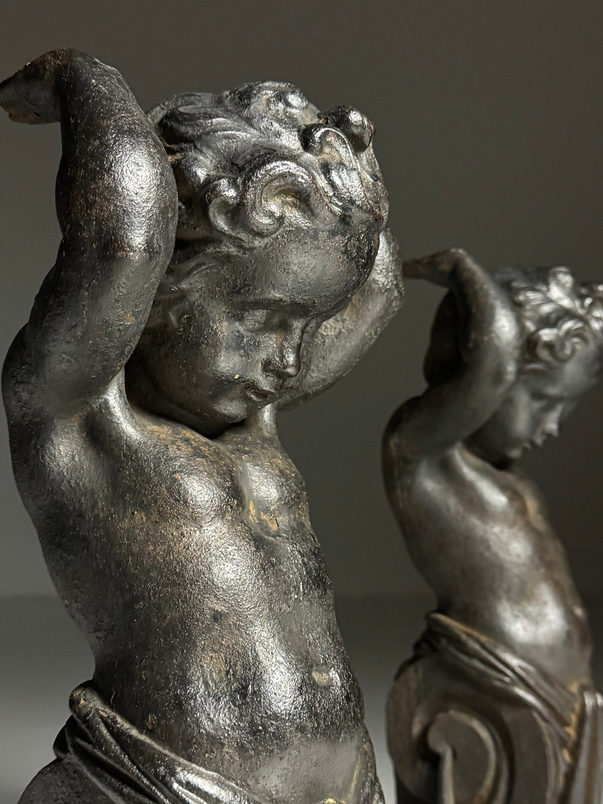Pair of Cast Iron Angels on Stands, France, 19th Century, photo 6