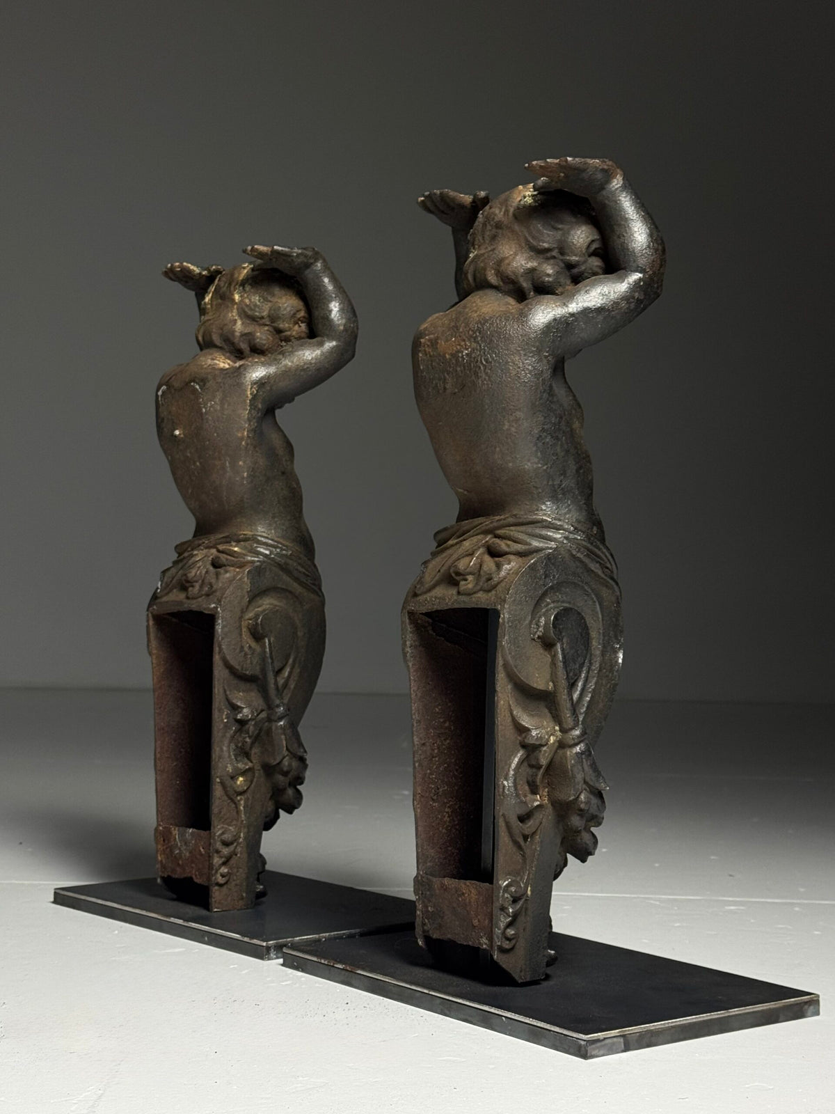 Pair of Cast Iron Angels on Stands, France, 19th Century, photo 3