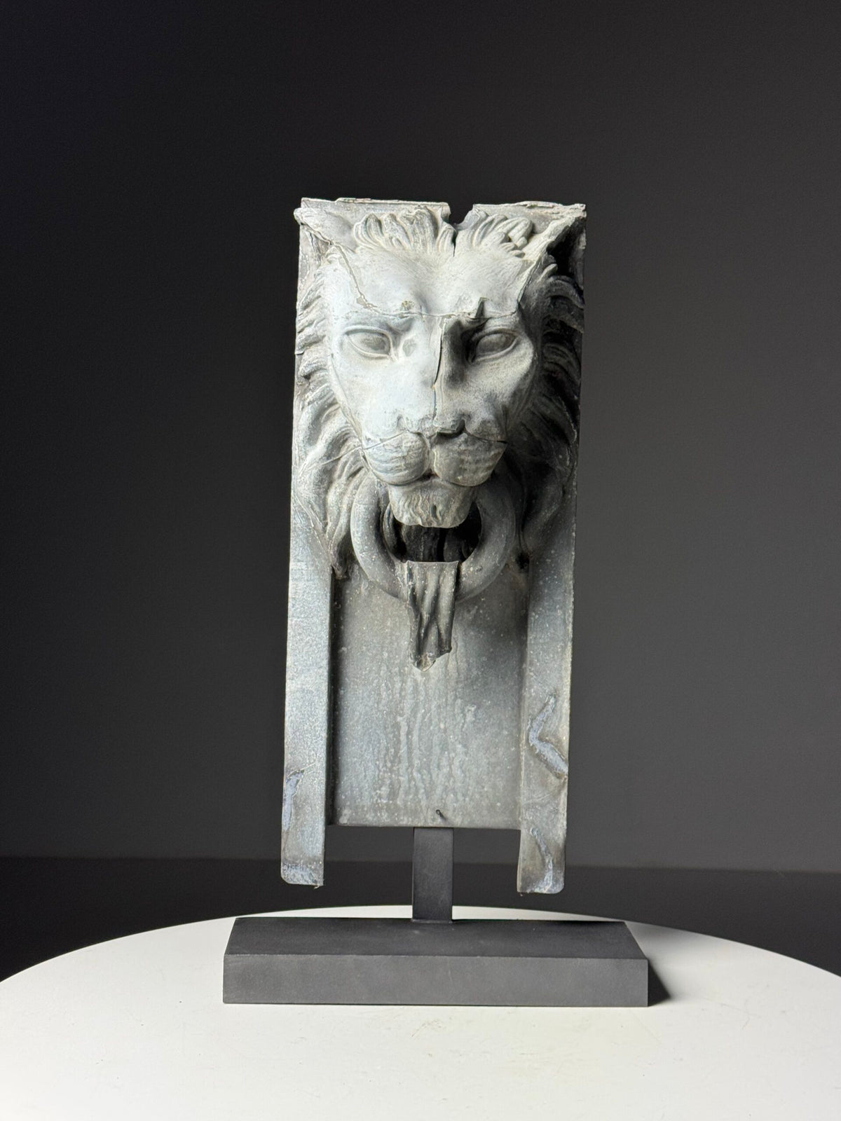 Zinc Lion's Head Fragment on Custom Stand, c. 1900, photo 18