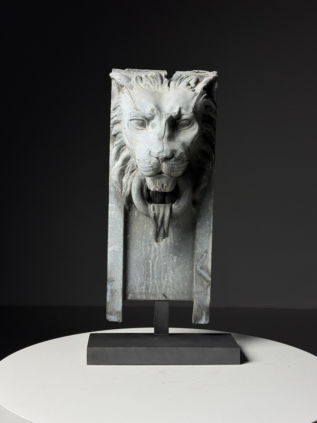 Zinc Lion's Head Fragment on Custom Stand, c. 1900, photo 17