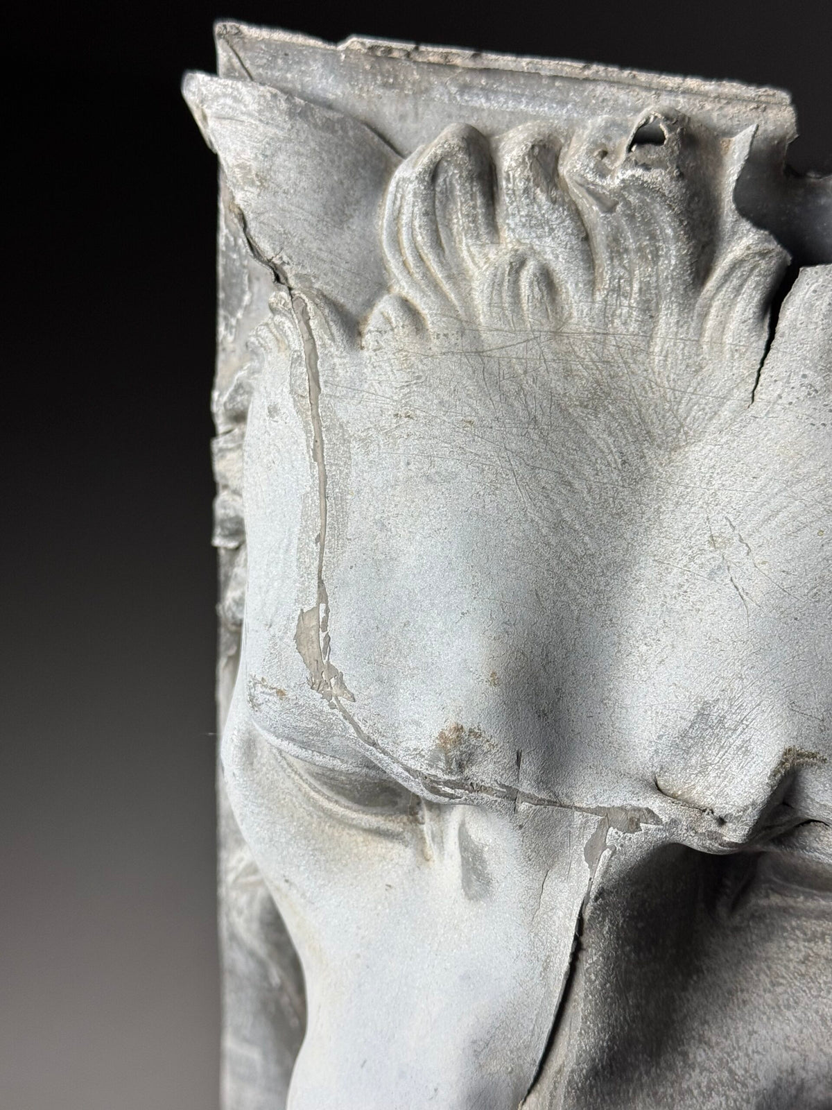 Zinc Lion's Head Fragment on Custom Stand, c. 1900, photo 12