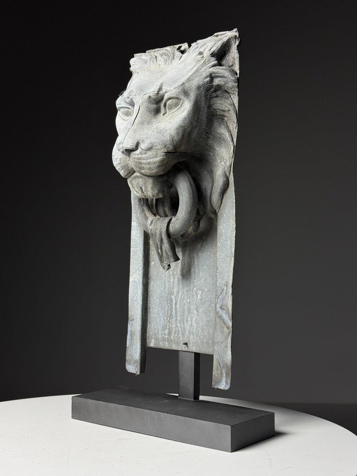 Zinc Lion's Head Fragment on Custom Stand, c. 1900, photo 9