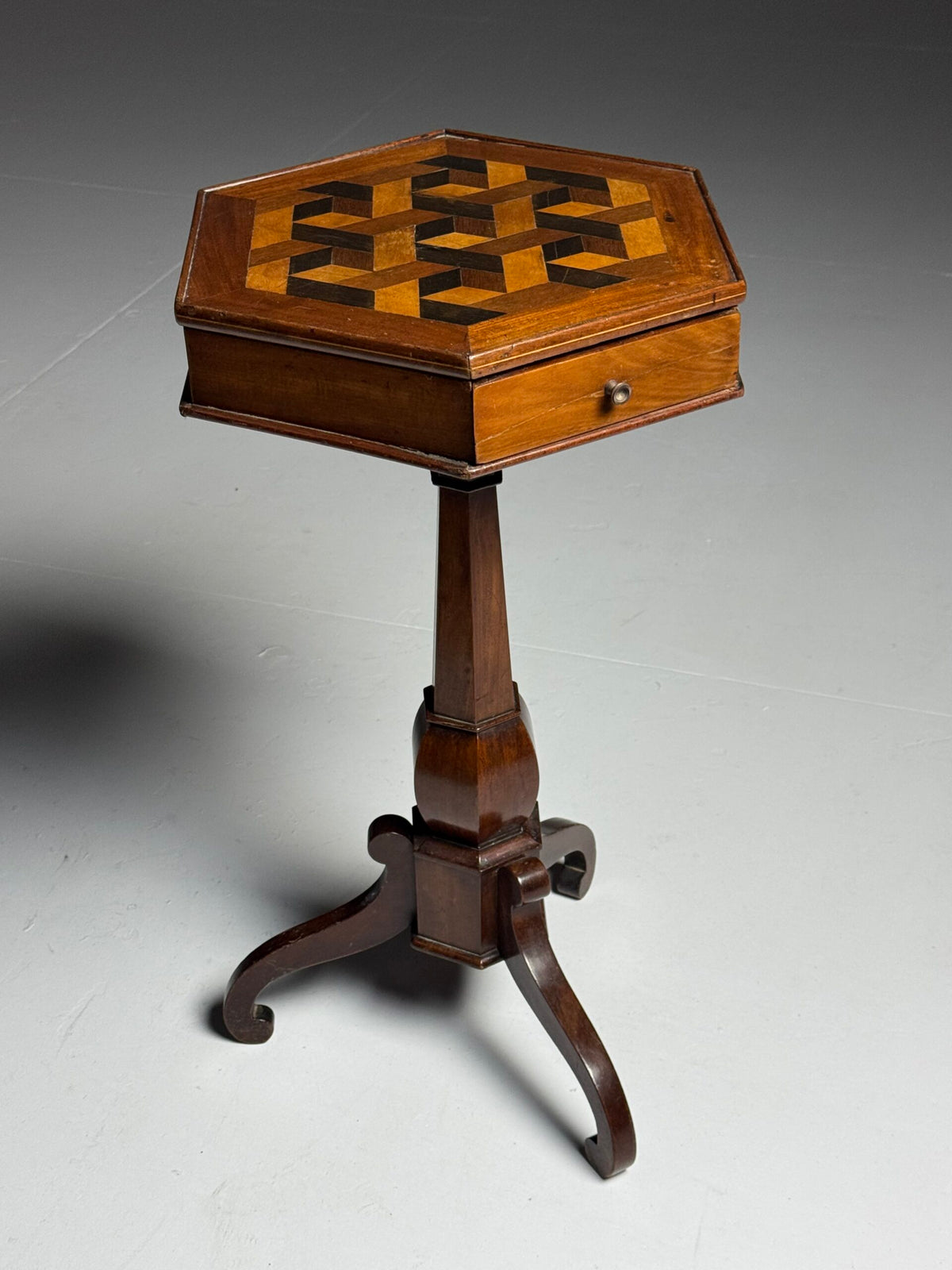 French Marquetry Side Table with Drawer, circa 1900, photo 18