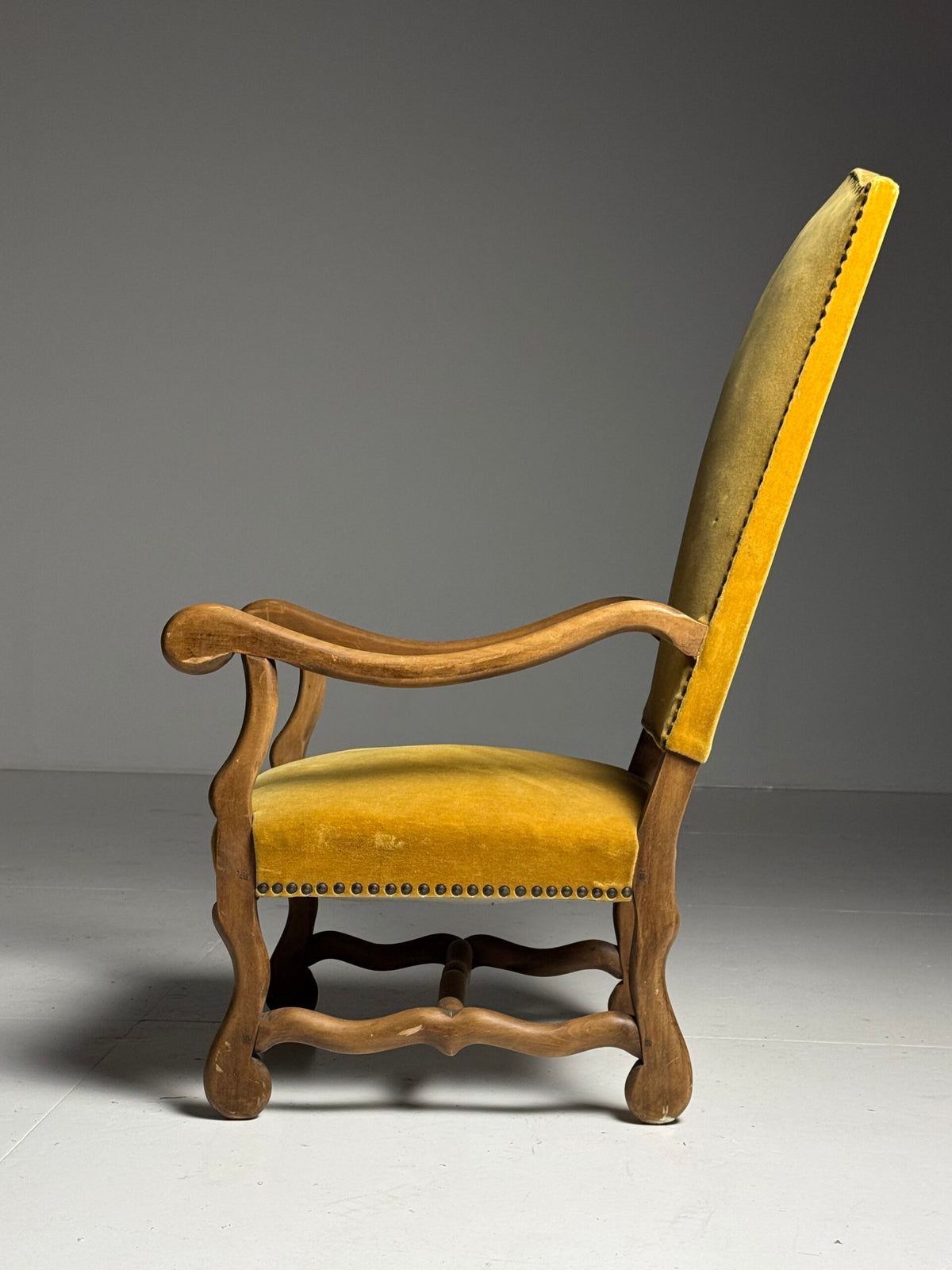 Set of Four Os de Mouton Armchairs in Yellow Velvet, France, photo 12