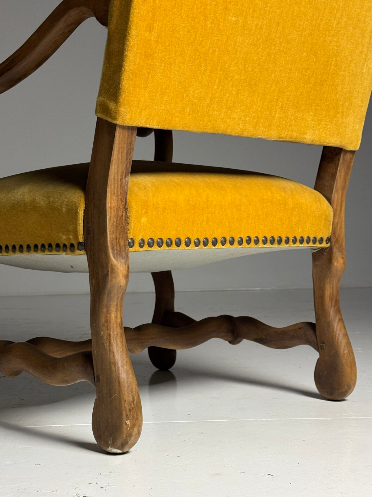Set of Four Os de Mouton Armchairs in Yellow Velvet, France, photo 9