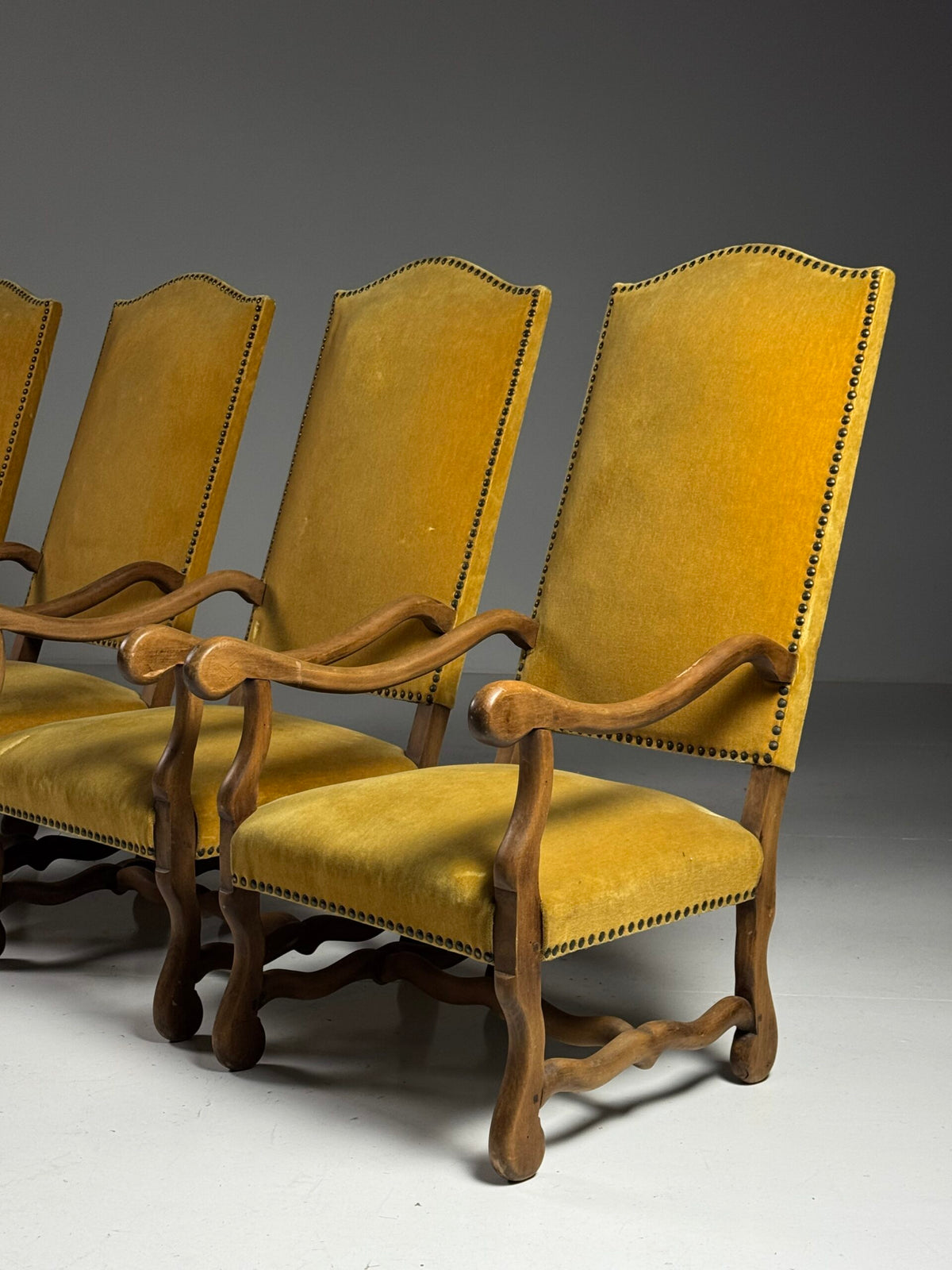 Set of Four Os de Mouton Armchairs in Yellow Velvet, France, photo 7