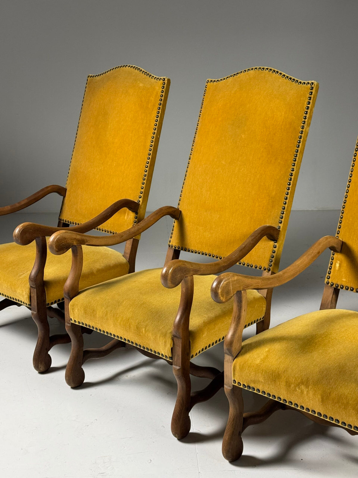 Set of Four Os de Mouton Armchairs in Yellow Velvet, France, photo 3