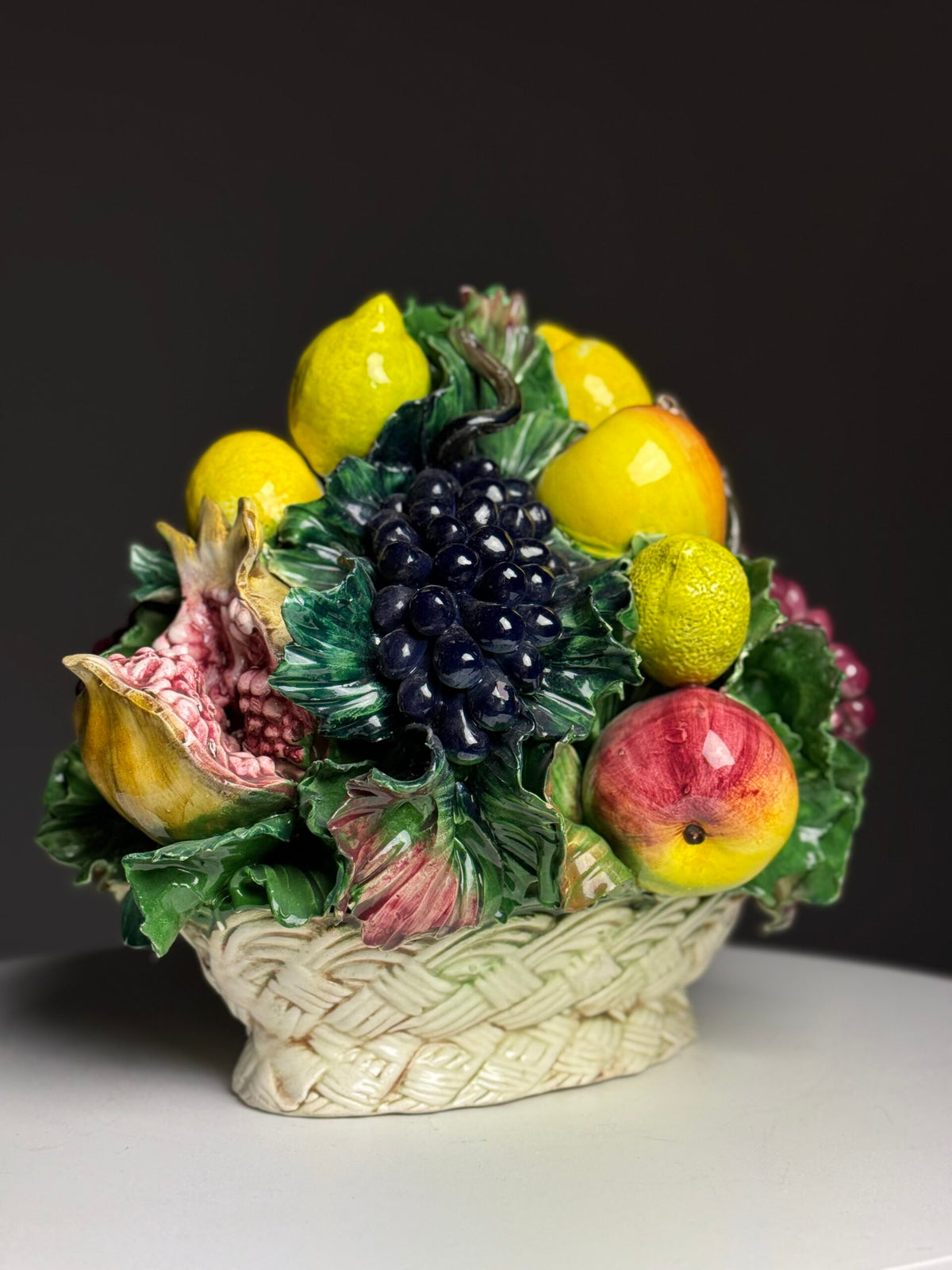 Italian Majolica Ceramic Fruit Basket, c. 1960, photo 9