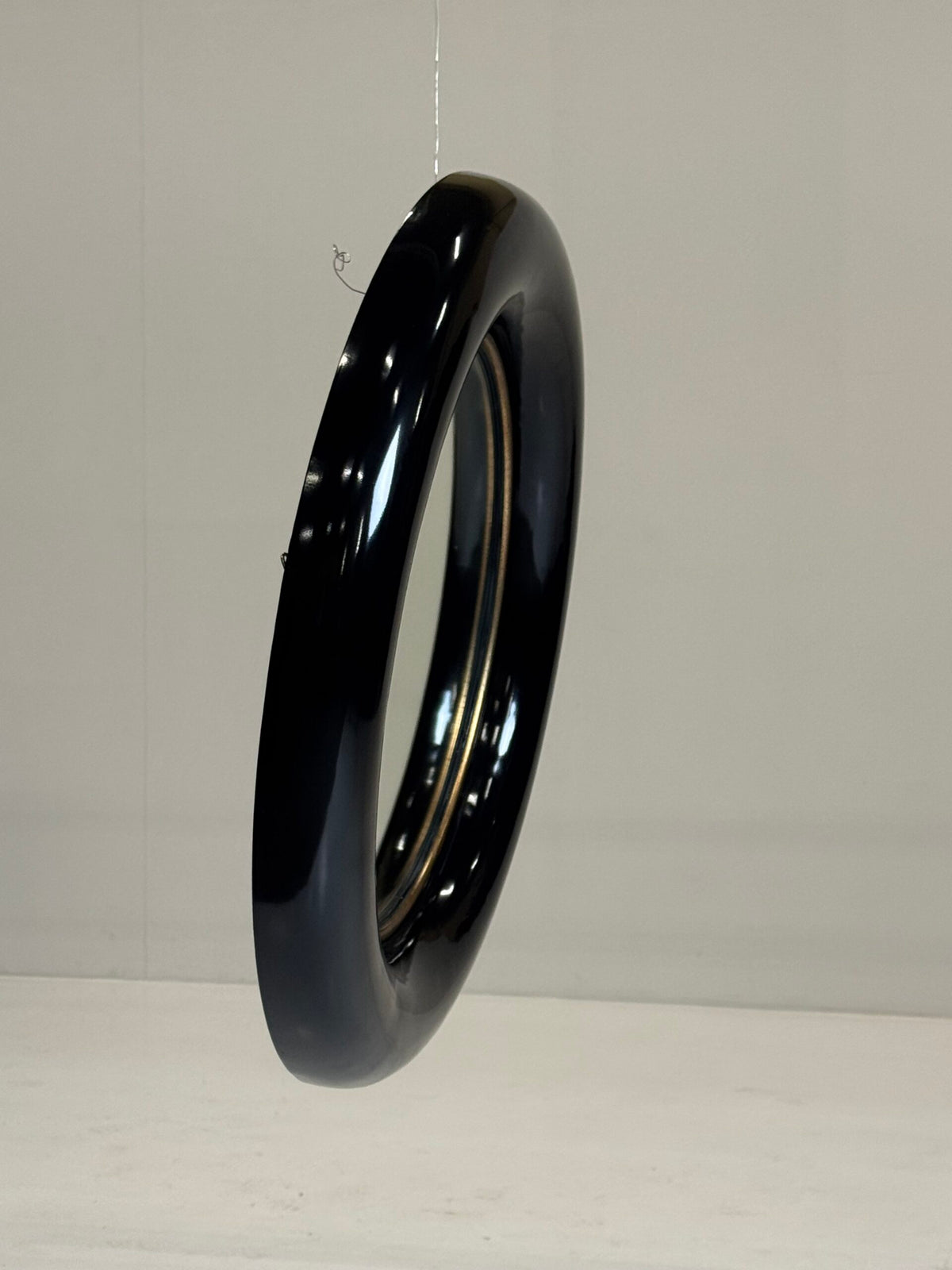 Vintage Round Black High Gloss Mirror, 1980s, photo 17