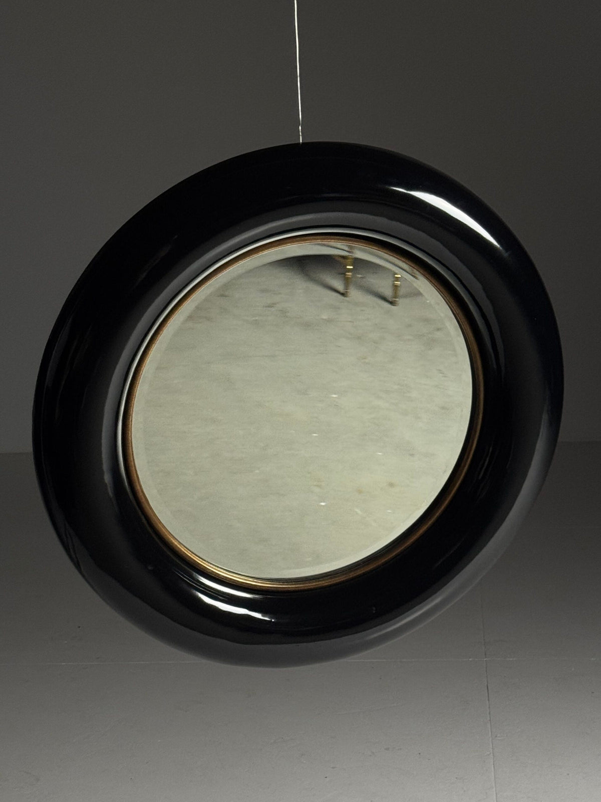 Vintage Round Black High Gloss Mirror, 1980s, photo 15