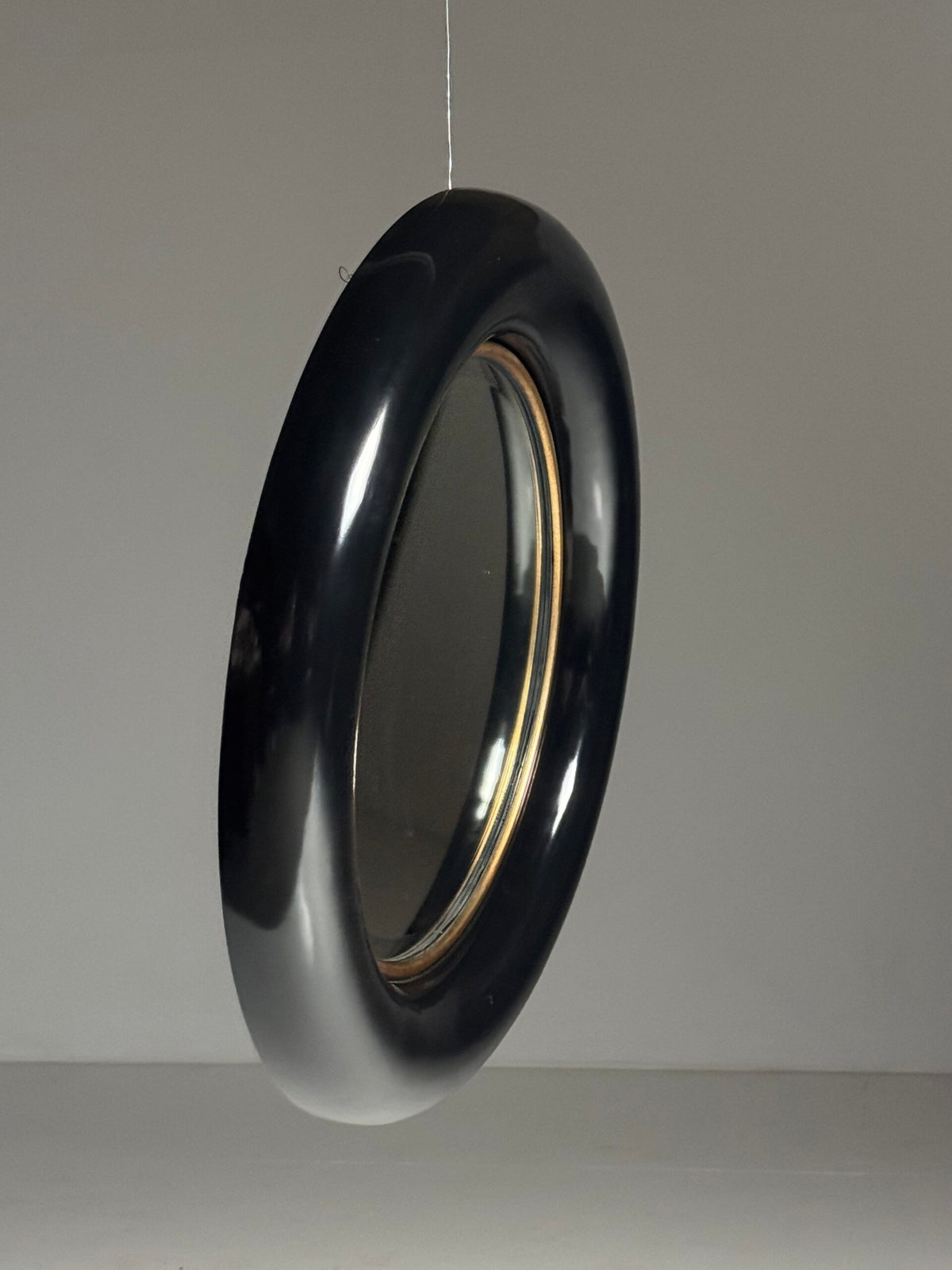 Vintage Round Black High Gloss Mirror, 1980s, photo 13