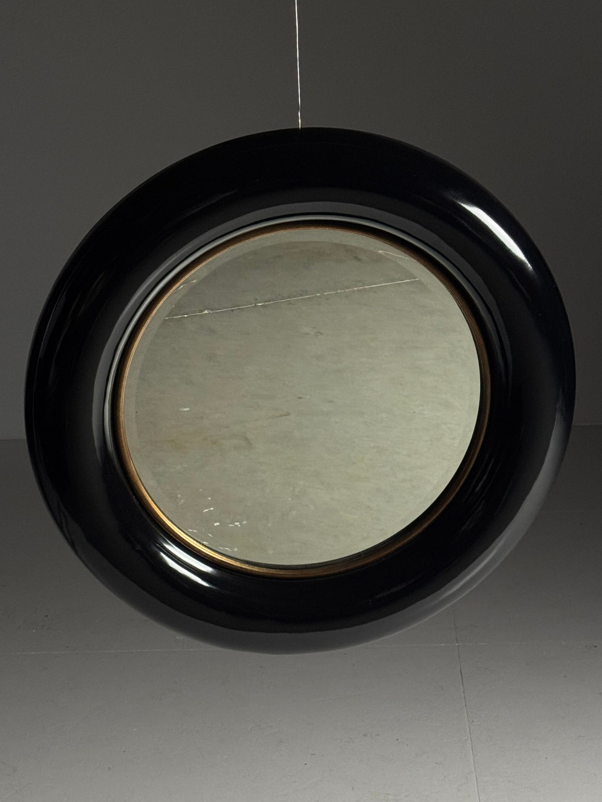 Vintage Round Black High Gloss Mirror, 1980s, photo 12
