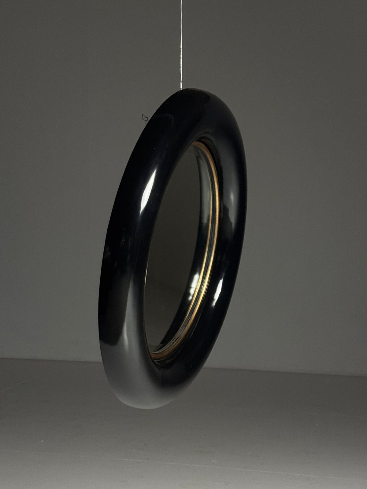 Vintage Round Black High Gloss Mirror, 1980s, photo 11