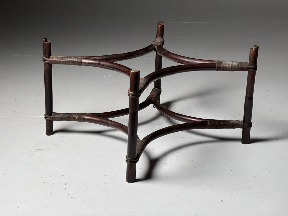 Vintage Rattan Coffee Table with Tinted Glass Top, photo 13