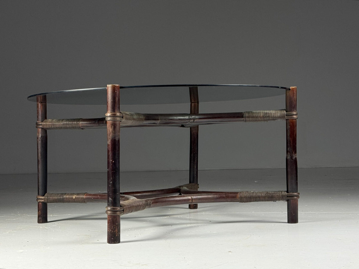 Vintage Rattan Coffee Table with Tinted Glass Top, photo 9
