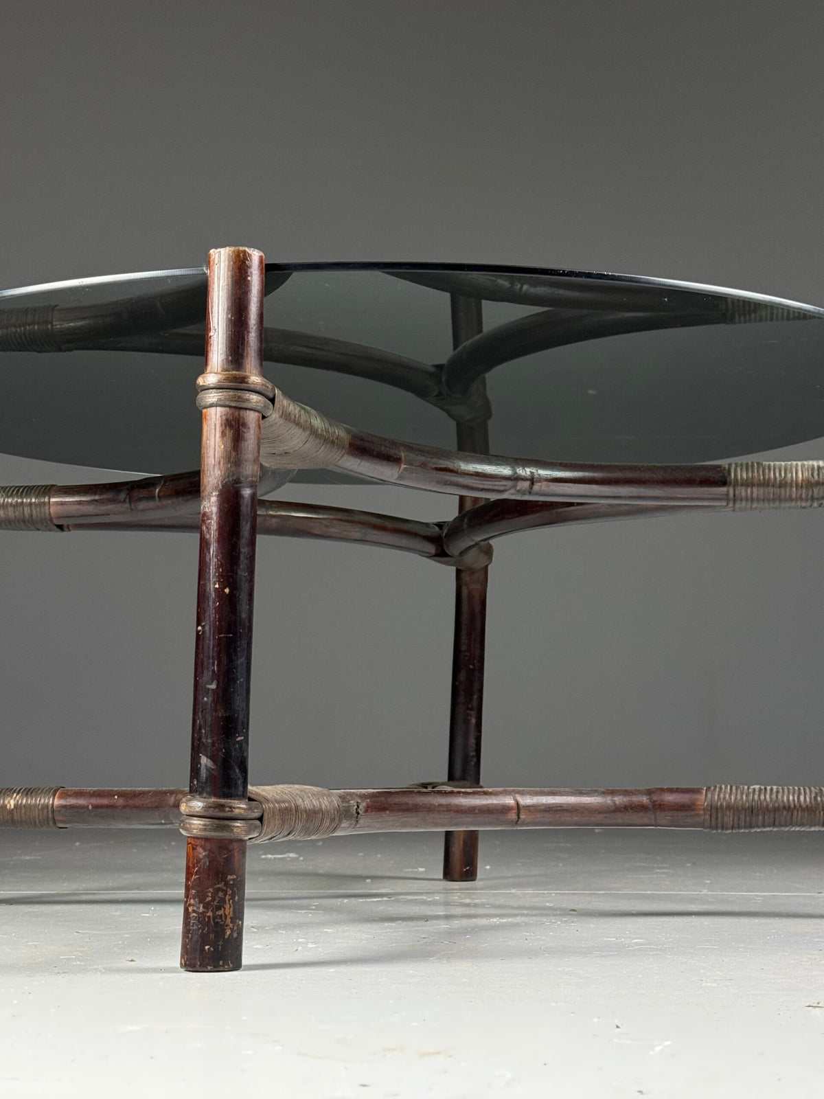 Vintage Rattan Coffee Table with Tinted Glass Top, photo 7