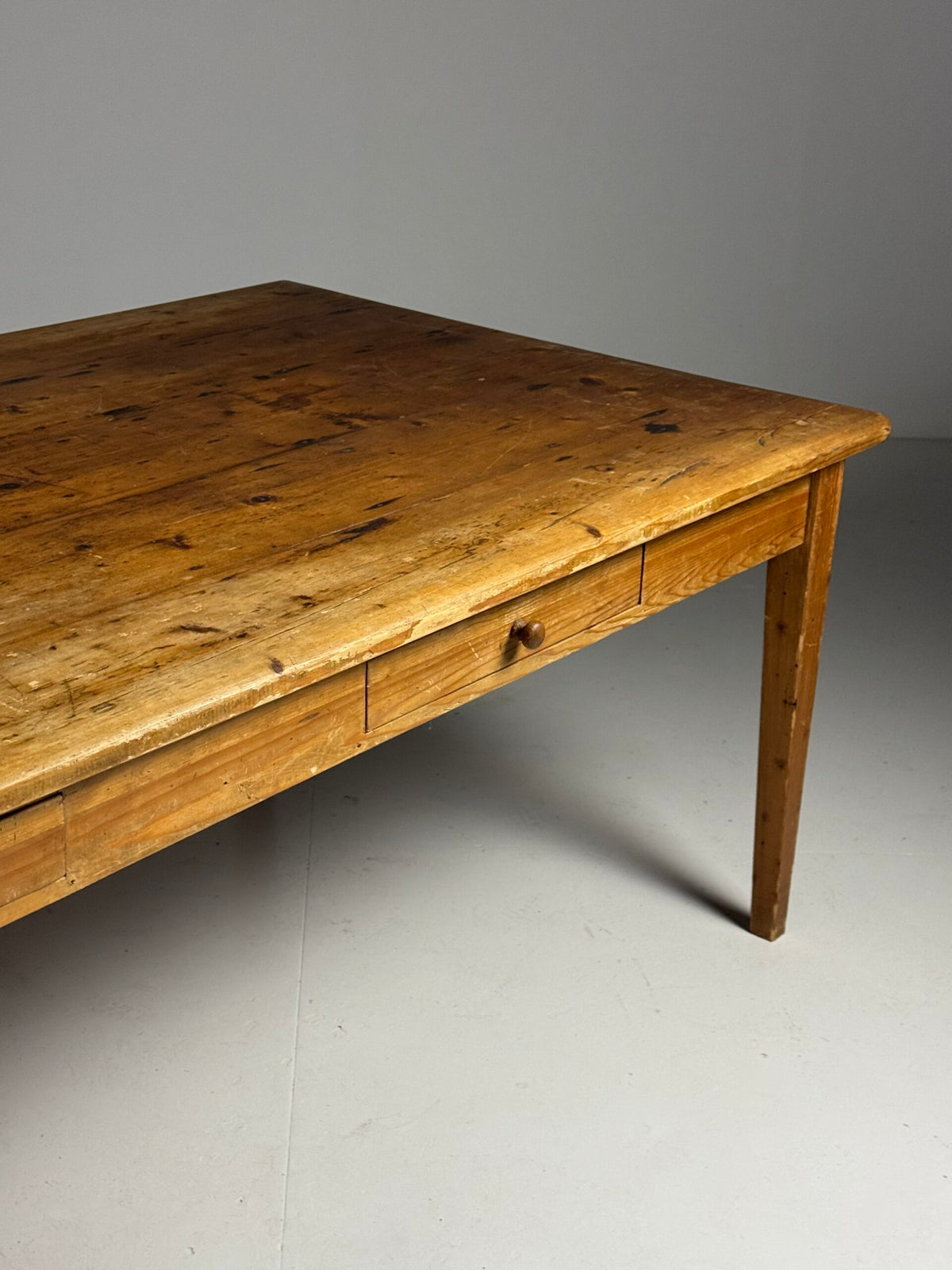 English Pine Refectory Table with Two Drawers, 250 cm, c. 1900, photo 16