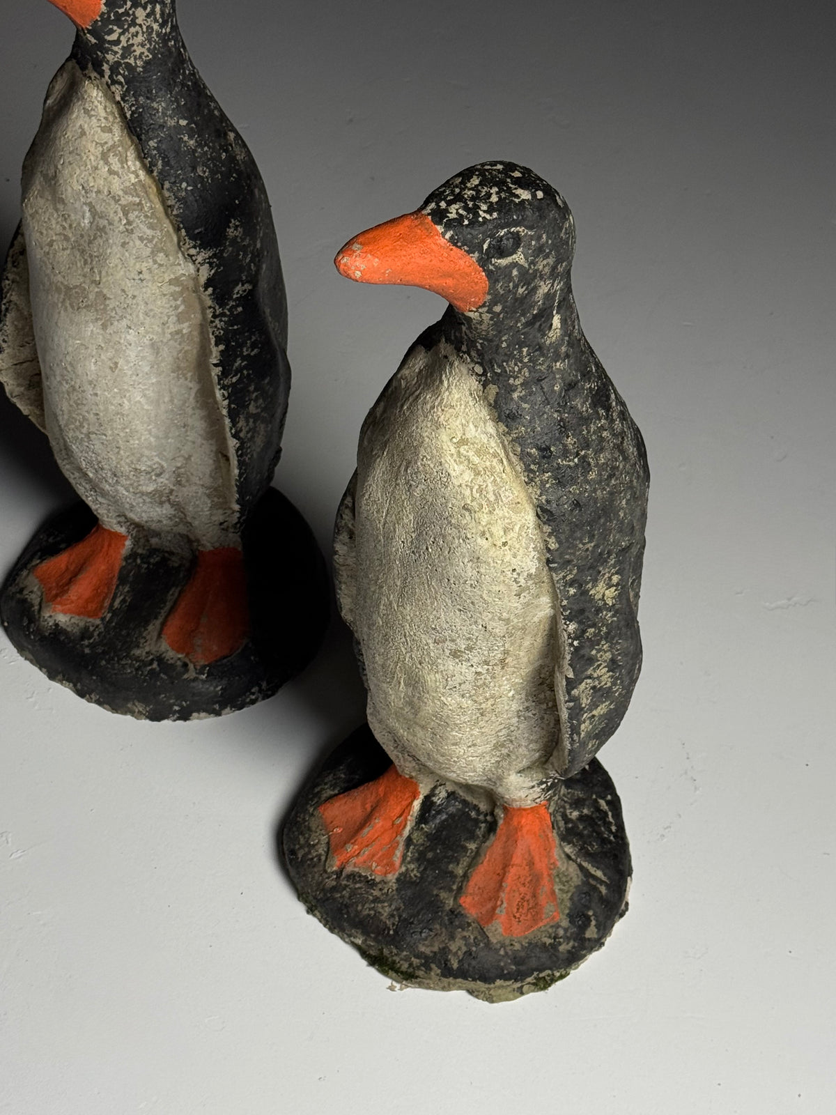 Set of 2 concrete penguin garden statues