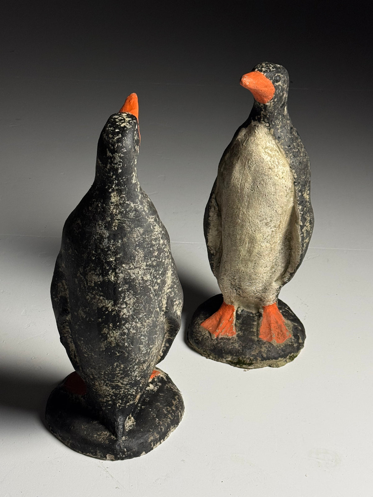 Set of 2 concrete penguin garden statues