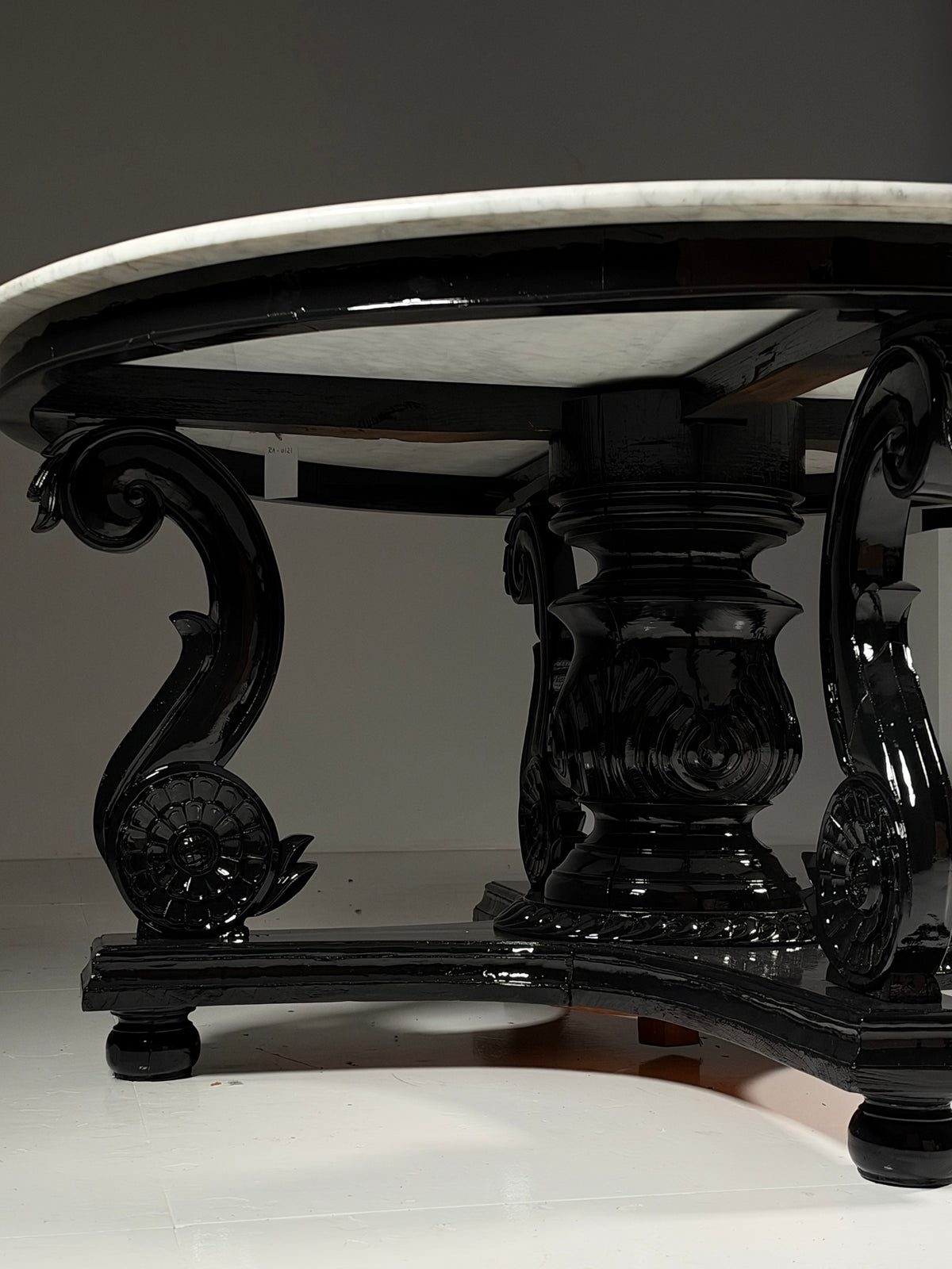 Teak centre table, 150 cm, marble