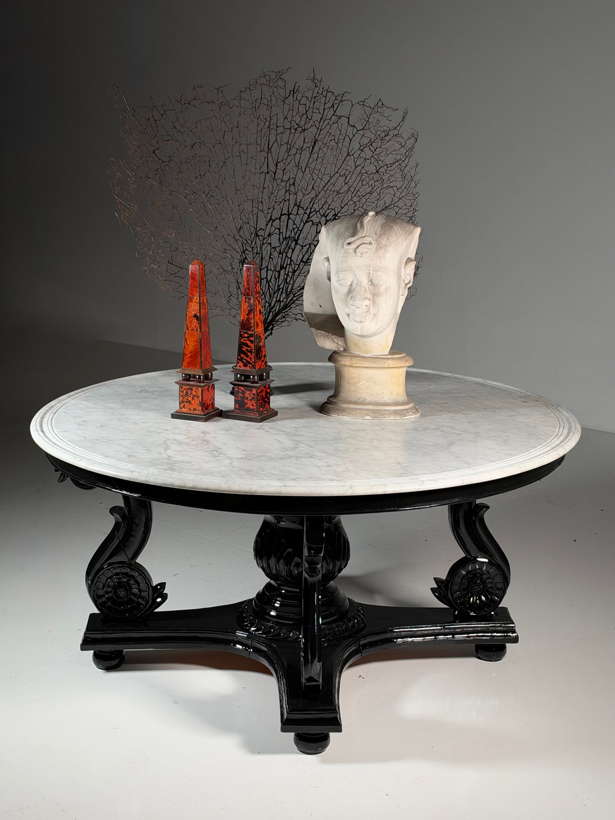 Teak centre table, 150 cm, marble