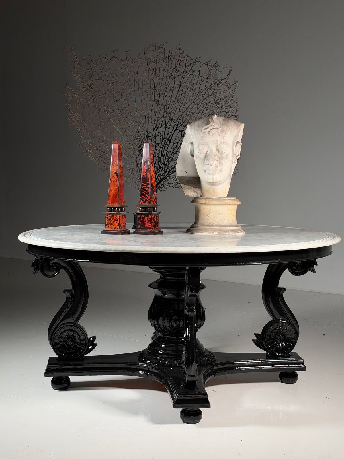 Teak centre table, 150 cm, marble