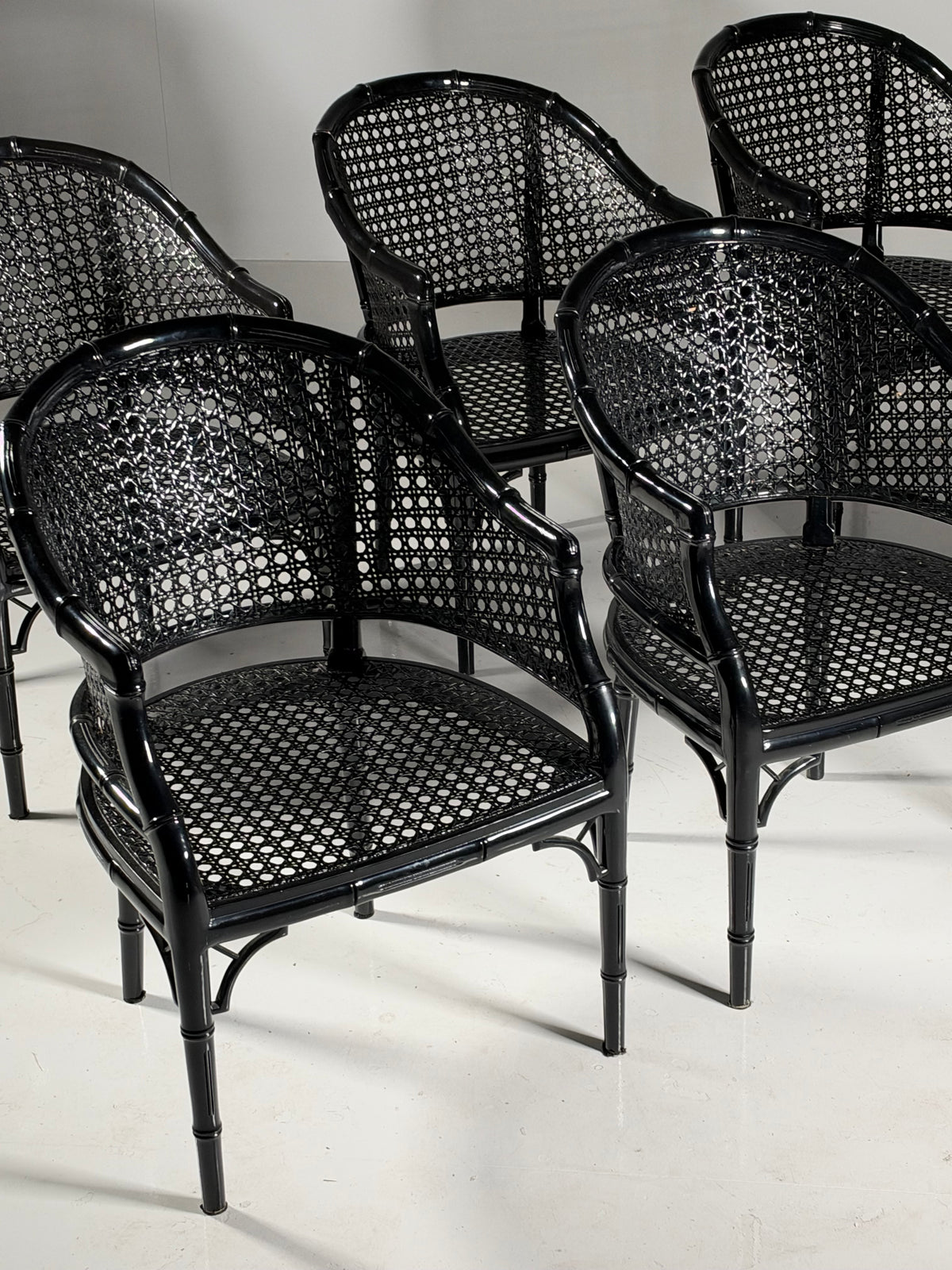 Set of 6 black faux bamboo chairs
