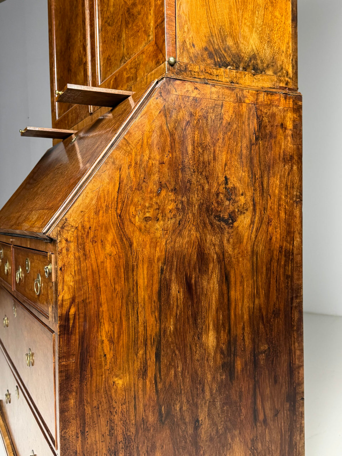 English Burr Walnut Bureau Bookcase, Early 19th Century, photo 20