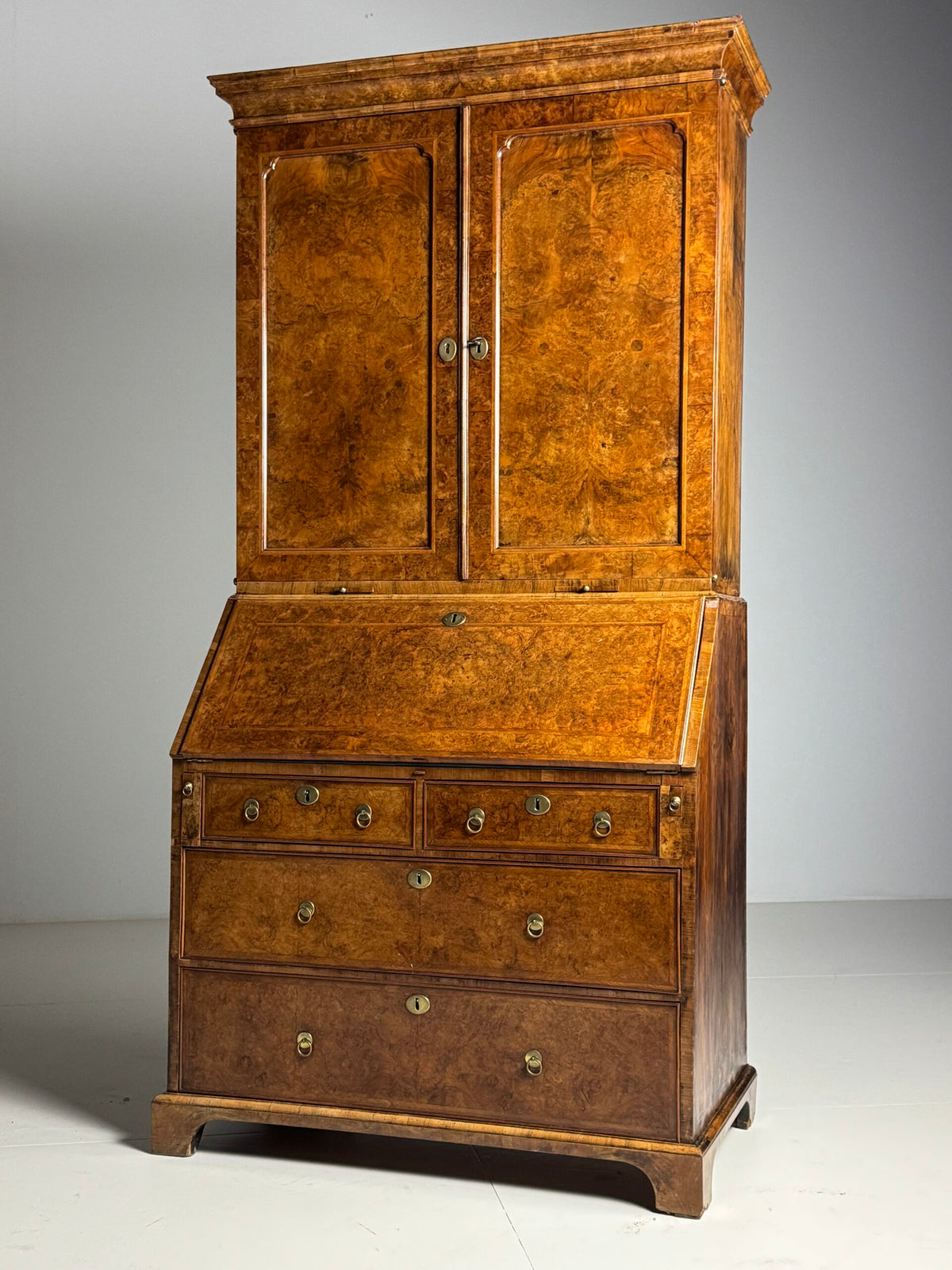 English Burr Walnut Bureau Bookcase, Early 19th Century, photo 21