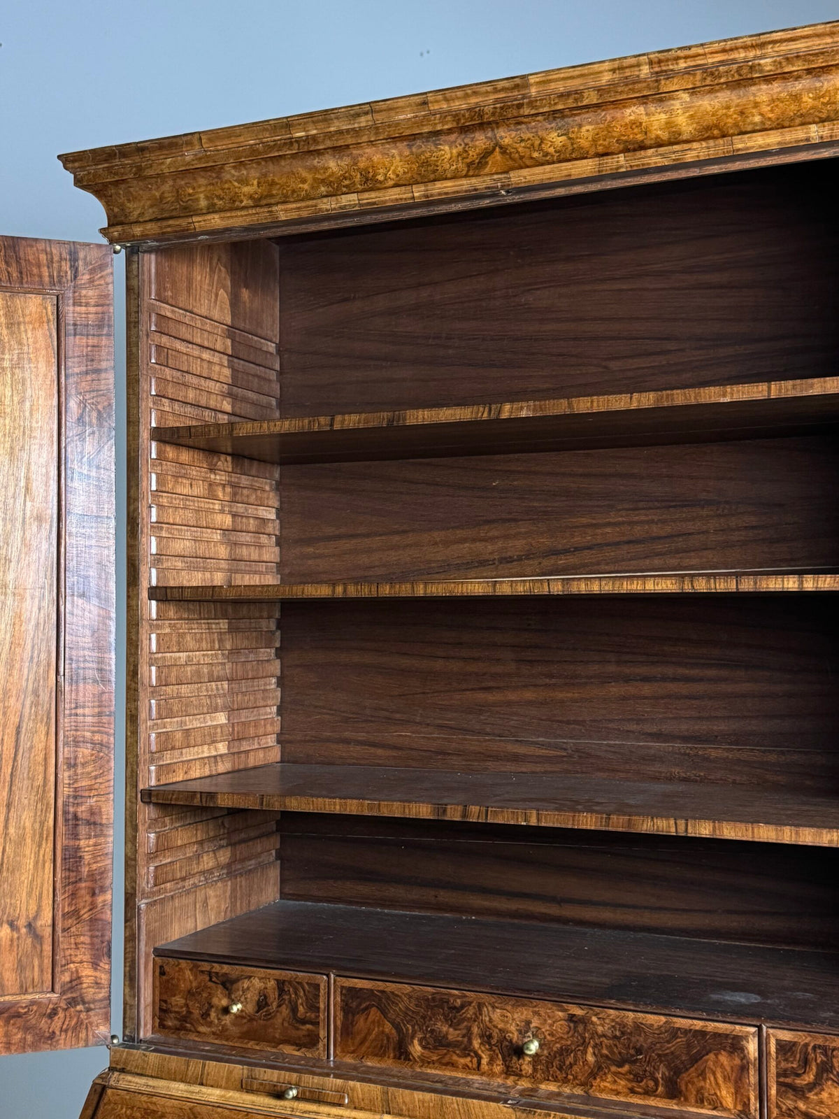 English Burr Walnut Bureau Bookcase, Early 19th Century, photo 25
