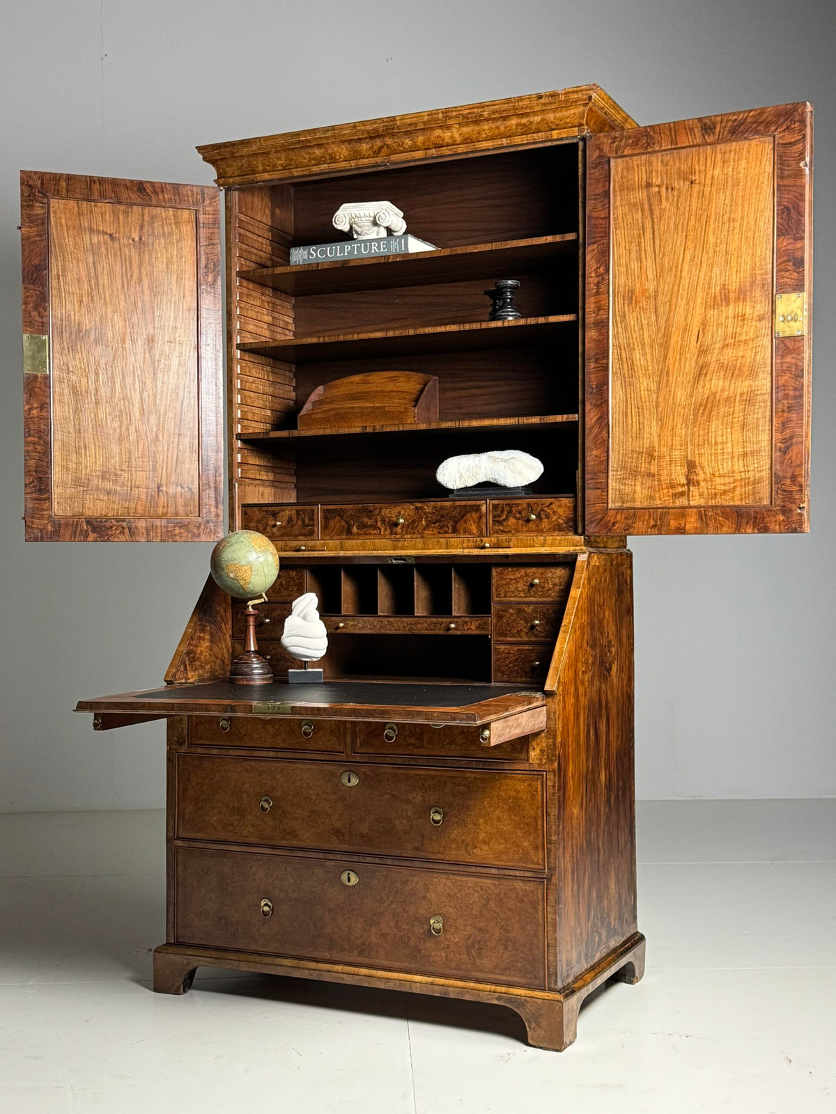 English Burr Walnut Bureau Bookcase, Early 19th Century, photo 27