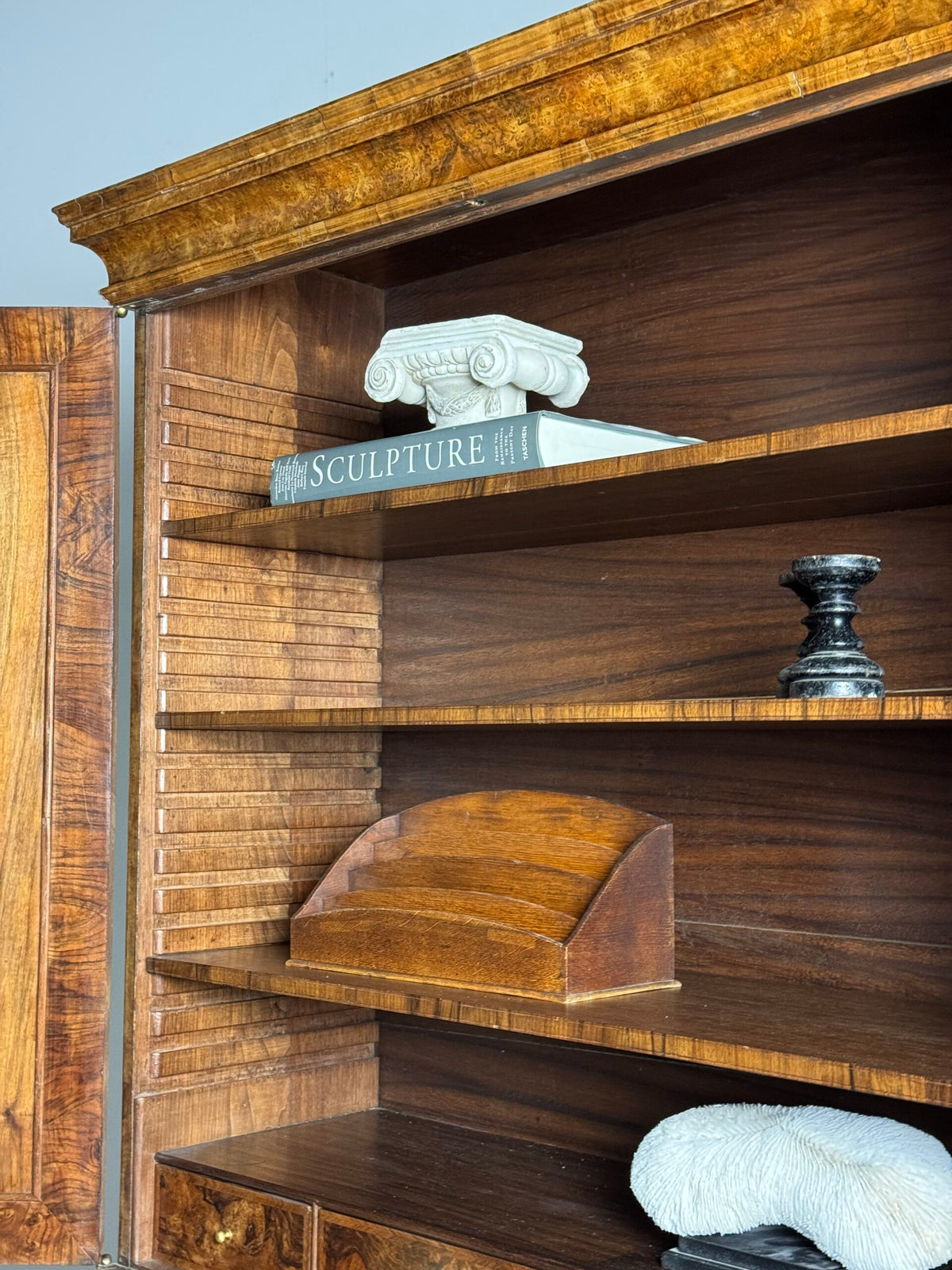 English Burr Walnut Bureau Bookcase, Early 19th Century, photo 29