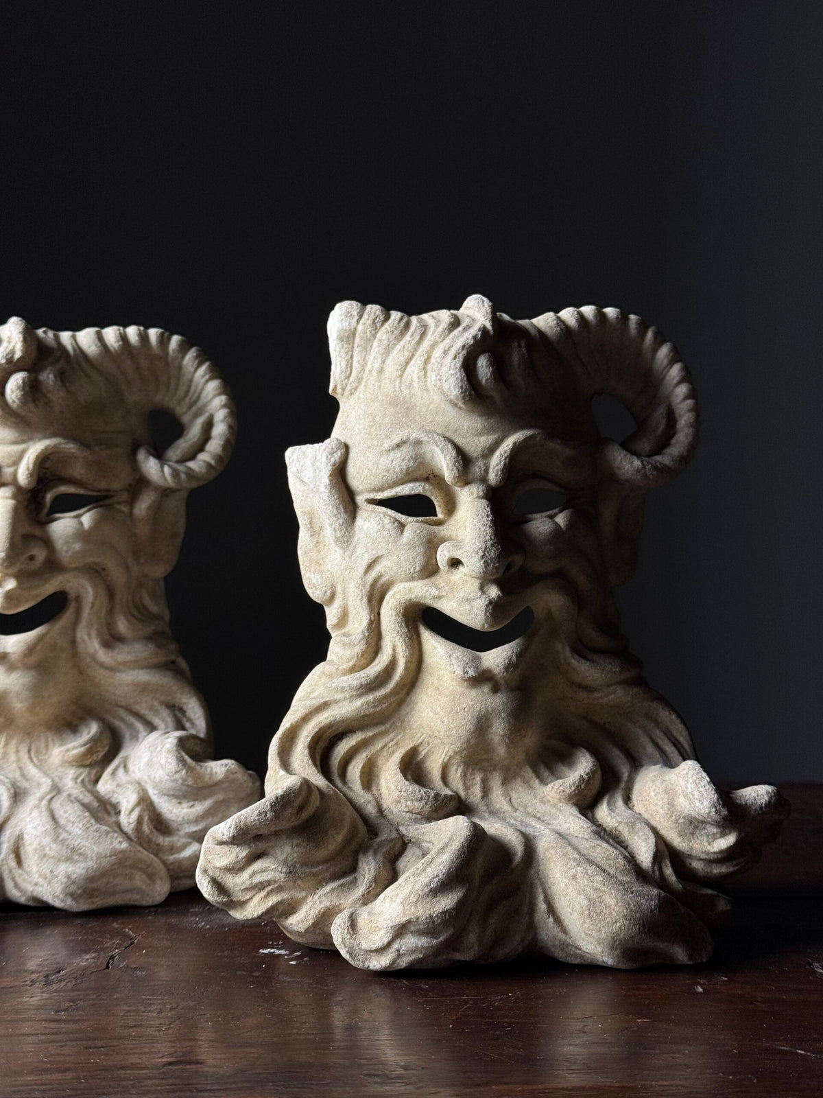 Pair of Italian Marble Satyr Masks, 19th Century, photo 1