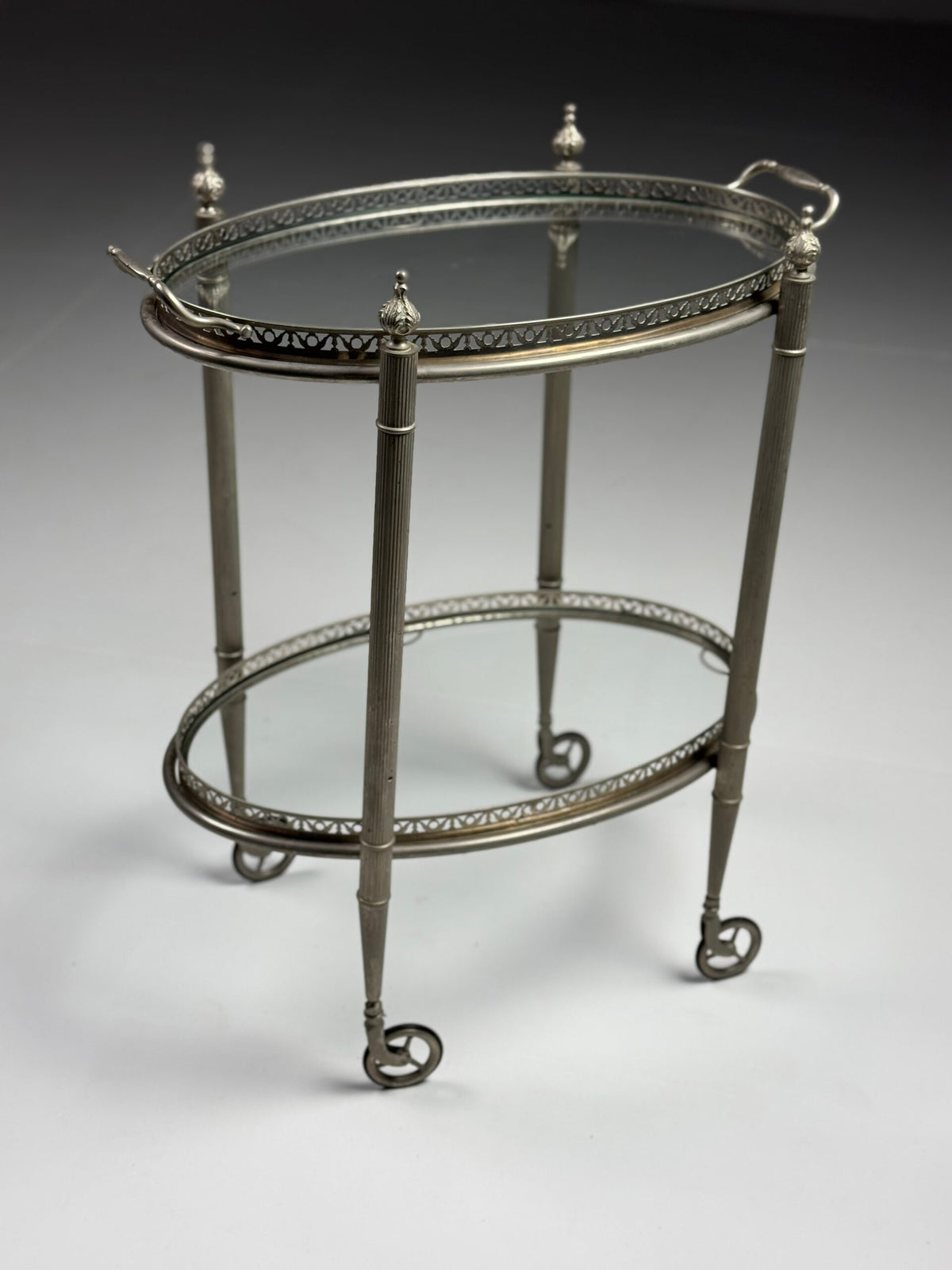 Silver Coloured Metal Trolley with Glass Shelves, 1960s to 1970s, photo 8