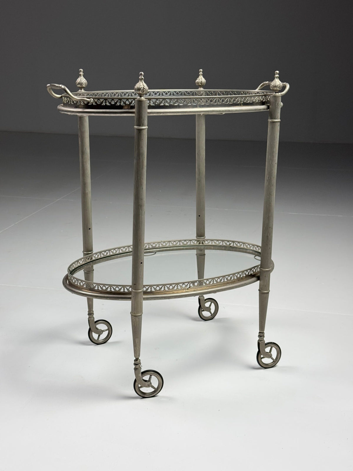 Silver Coloured Metal Trolley with Glass Shelves, 1960s to 1970s, photo 7