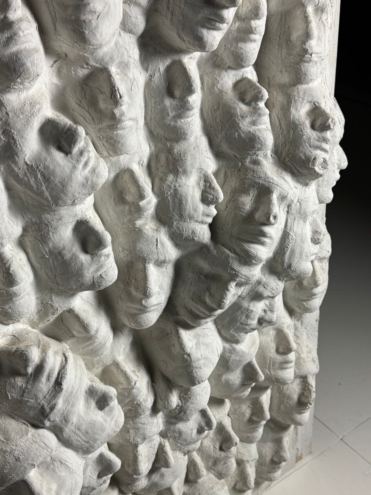 Large Vintage Plaster Wall Panel of Faces, France, 1950s to 1960s, photo 13