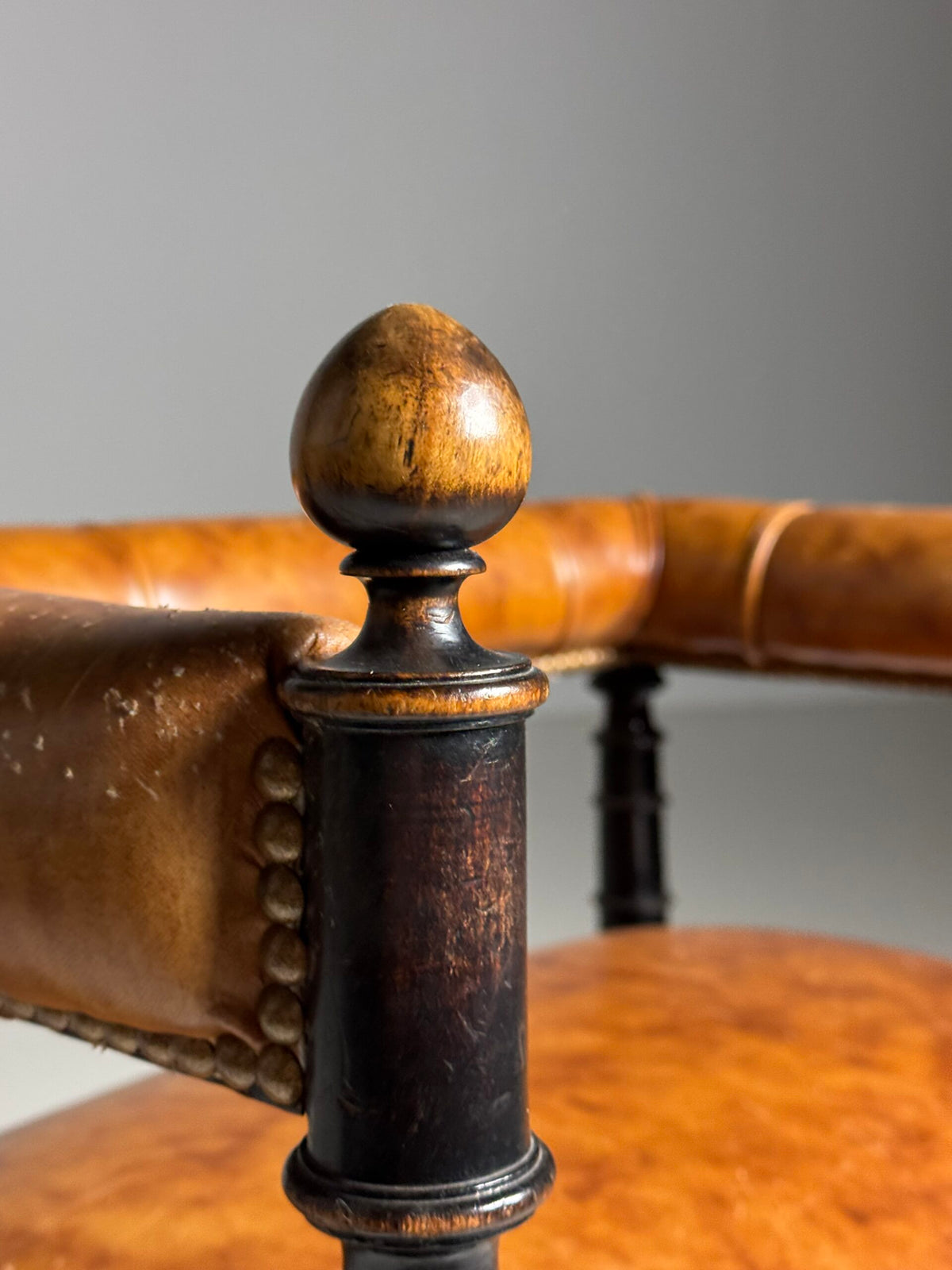 English Ebonized Stool with Sheepskin, Early 20th Century, photo 7