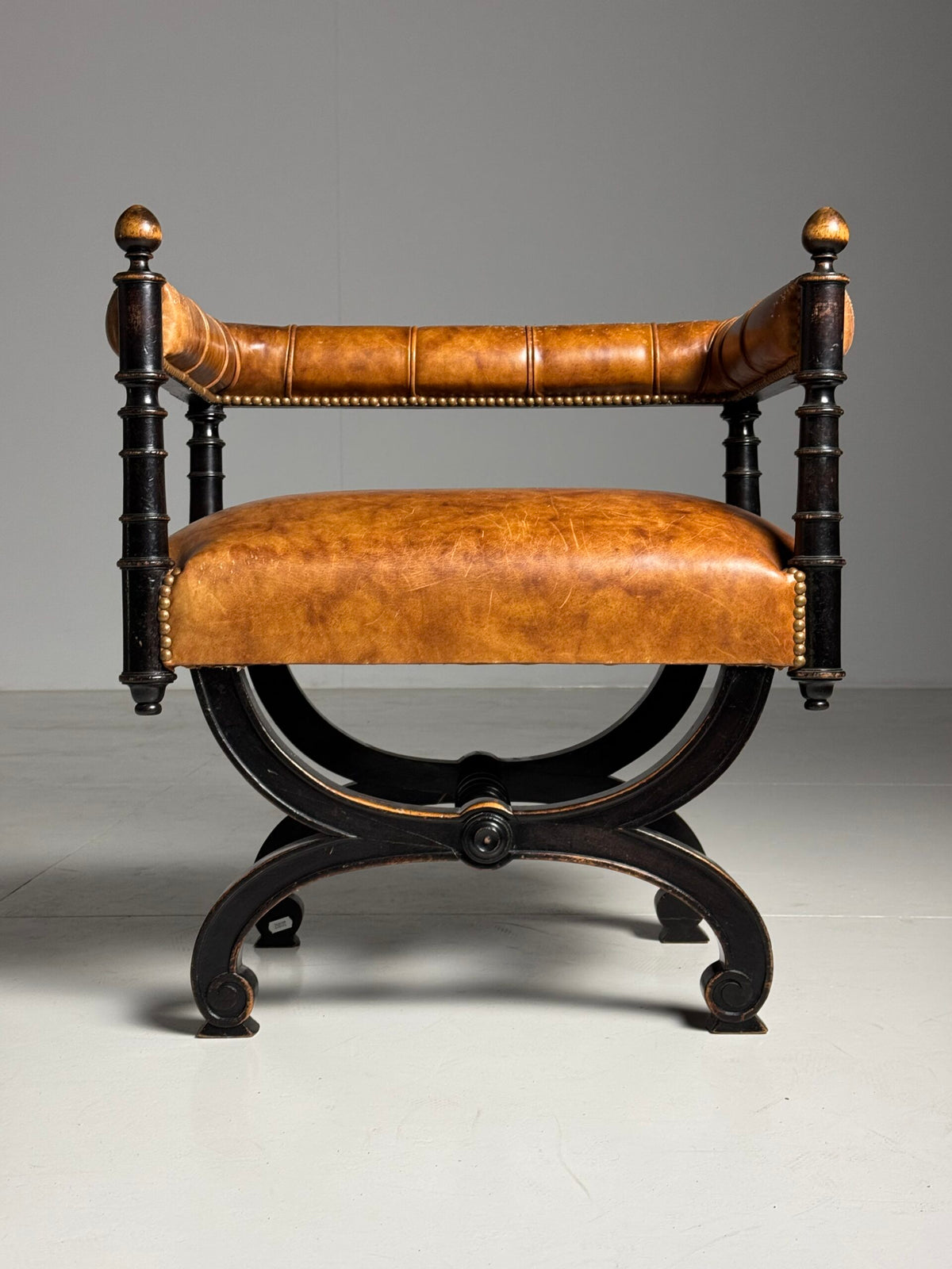 English Ebonized Stool with Sheepskin, Early 20th Century, photo 6