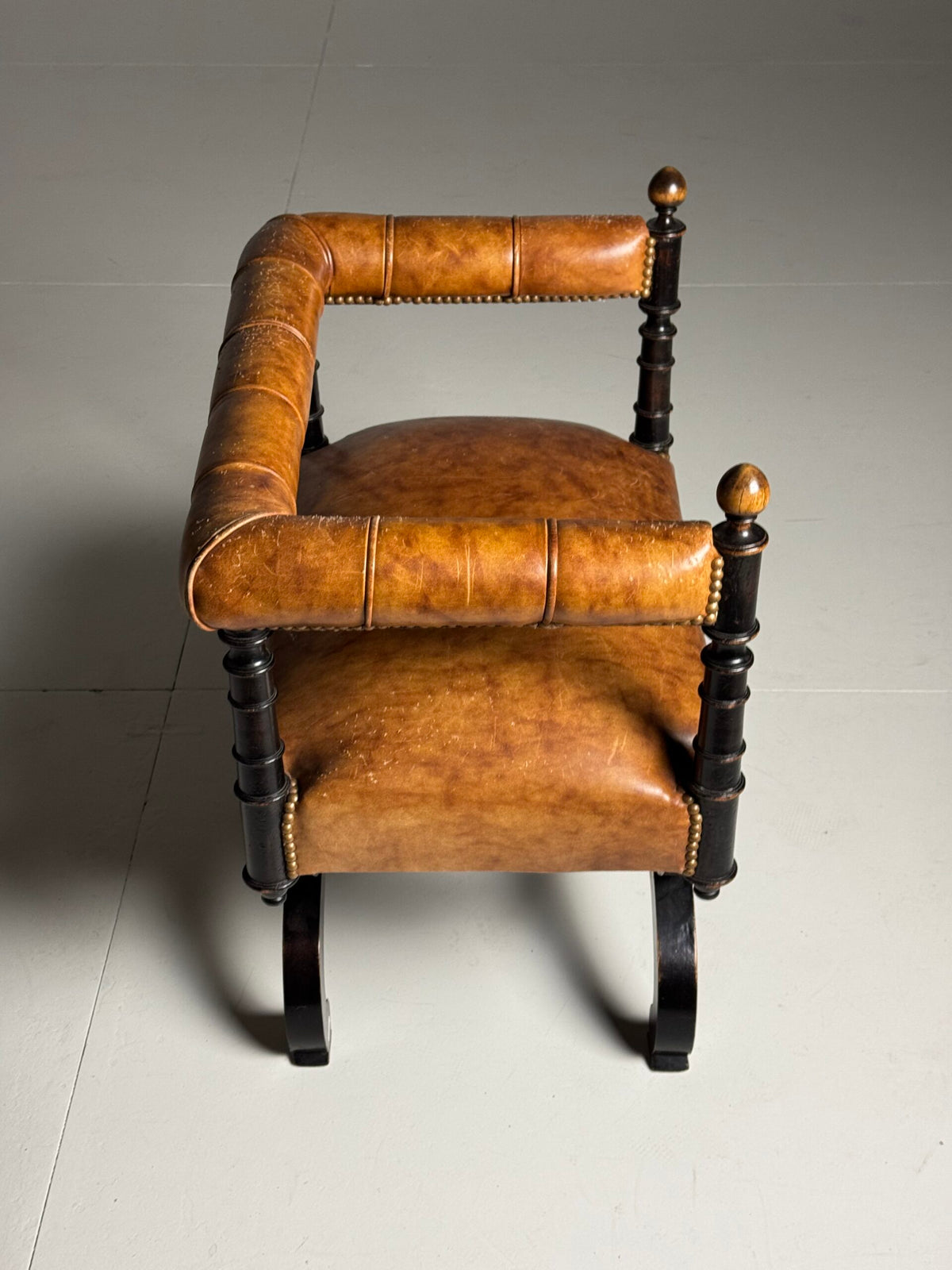 English Ebonized Stool with Sheepskin, Early 20th Century, photo 5