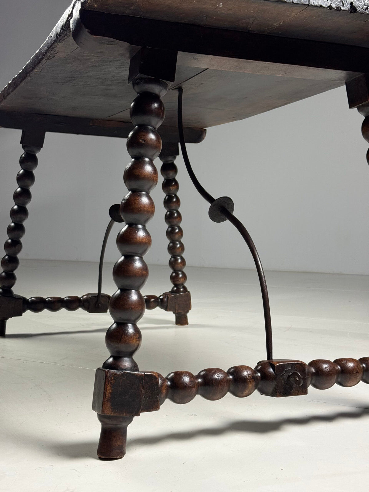 Spanish Walnut Table with Bobbin Turned Stretcher, 18th Century, photo 32