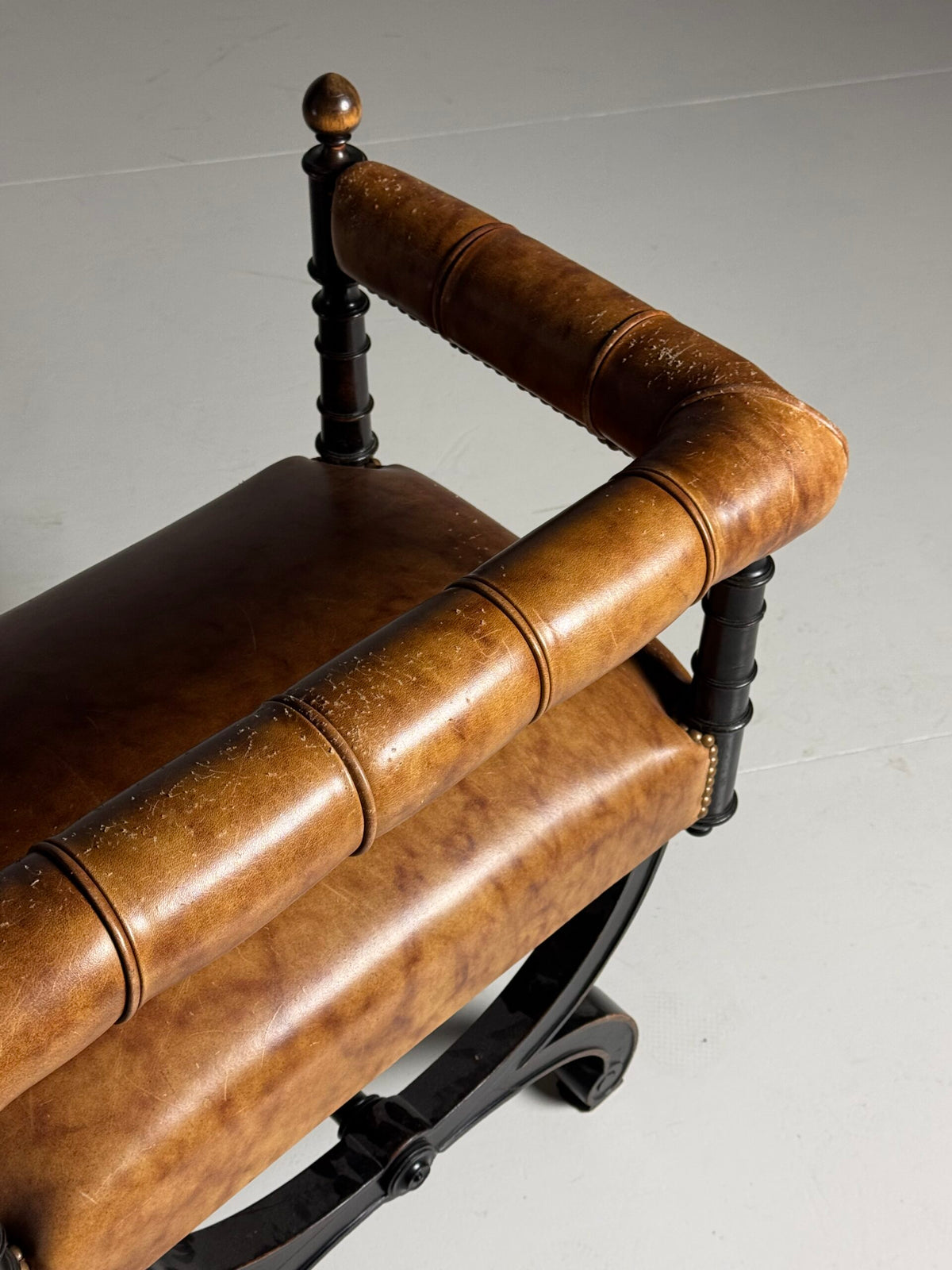 English Ebonized Stool with Sheepskin, Early 20th Century, photo 2