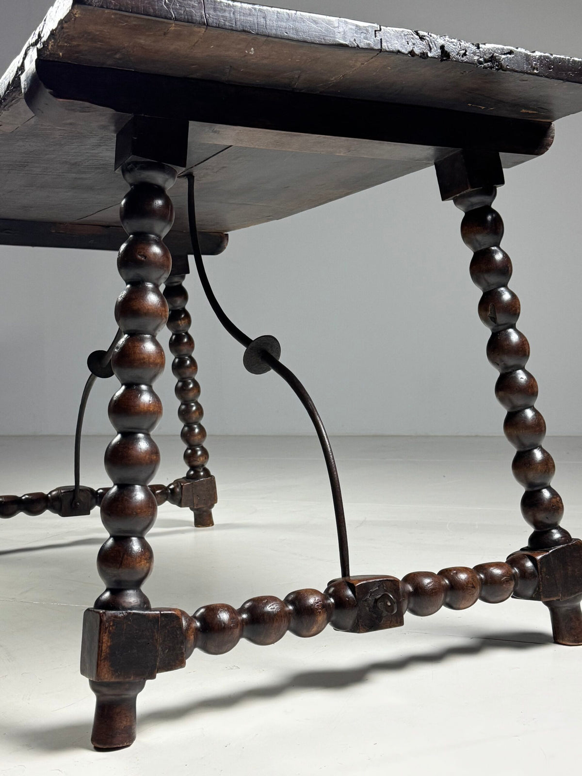 Spanish Walnut Table with Bobbin Turned Stretcher, 18th Century, photo 30